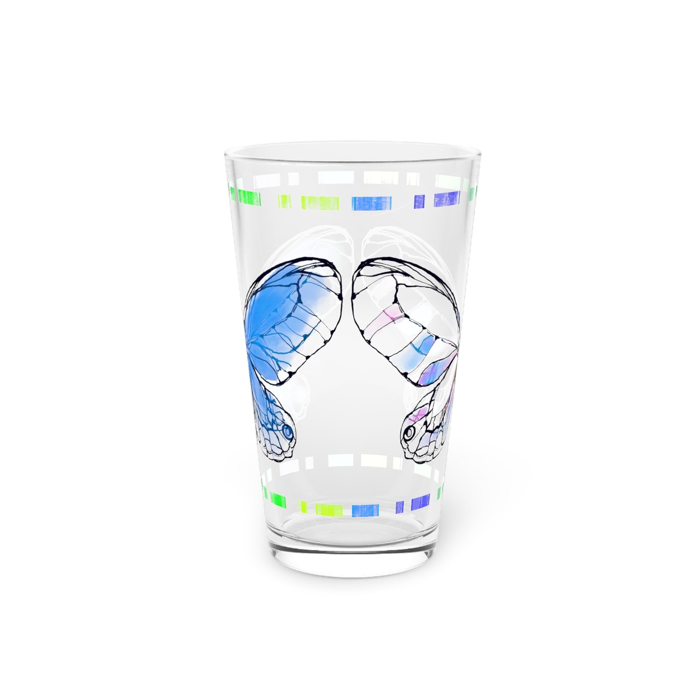 Butterfly Flutterstripe Pint Glass In Blue, 16oz