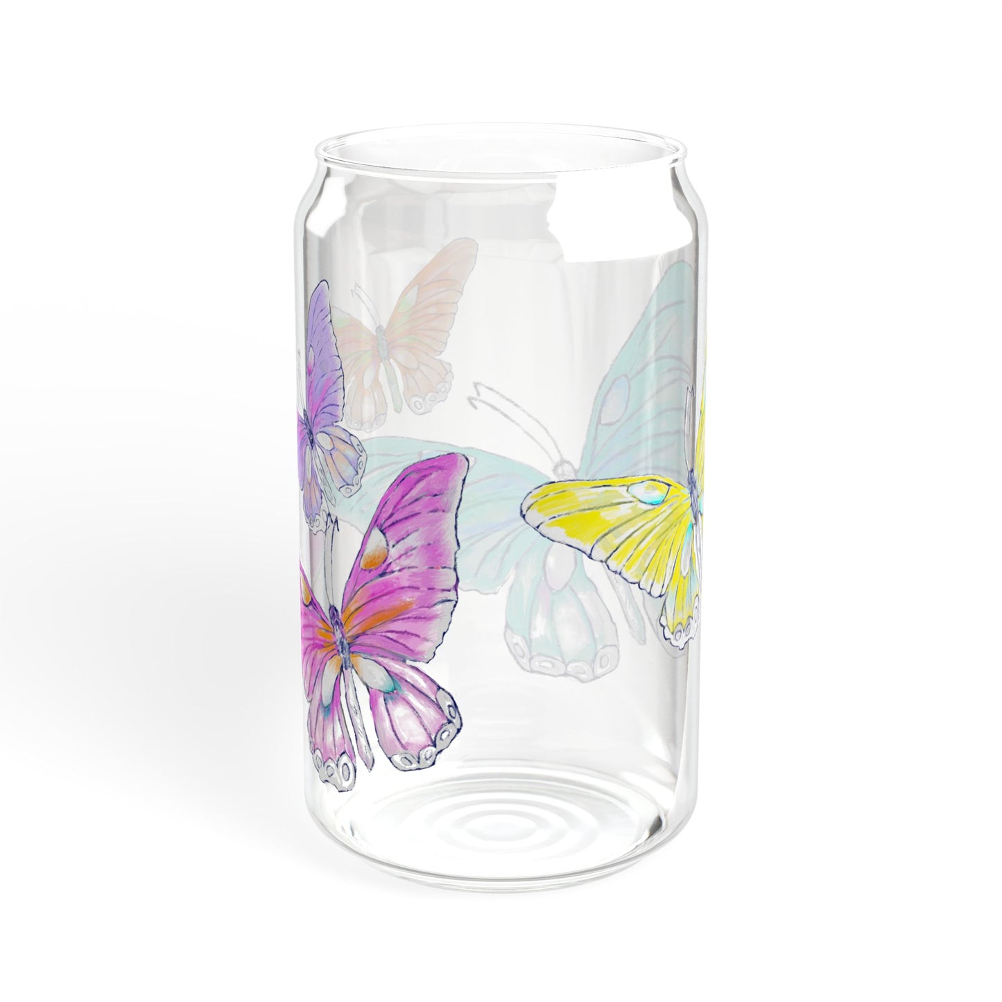 Butterfly Swing, Largest Butterfly is Aqua, Sipper Glass, 16oz, Choose With or Without lid