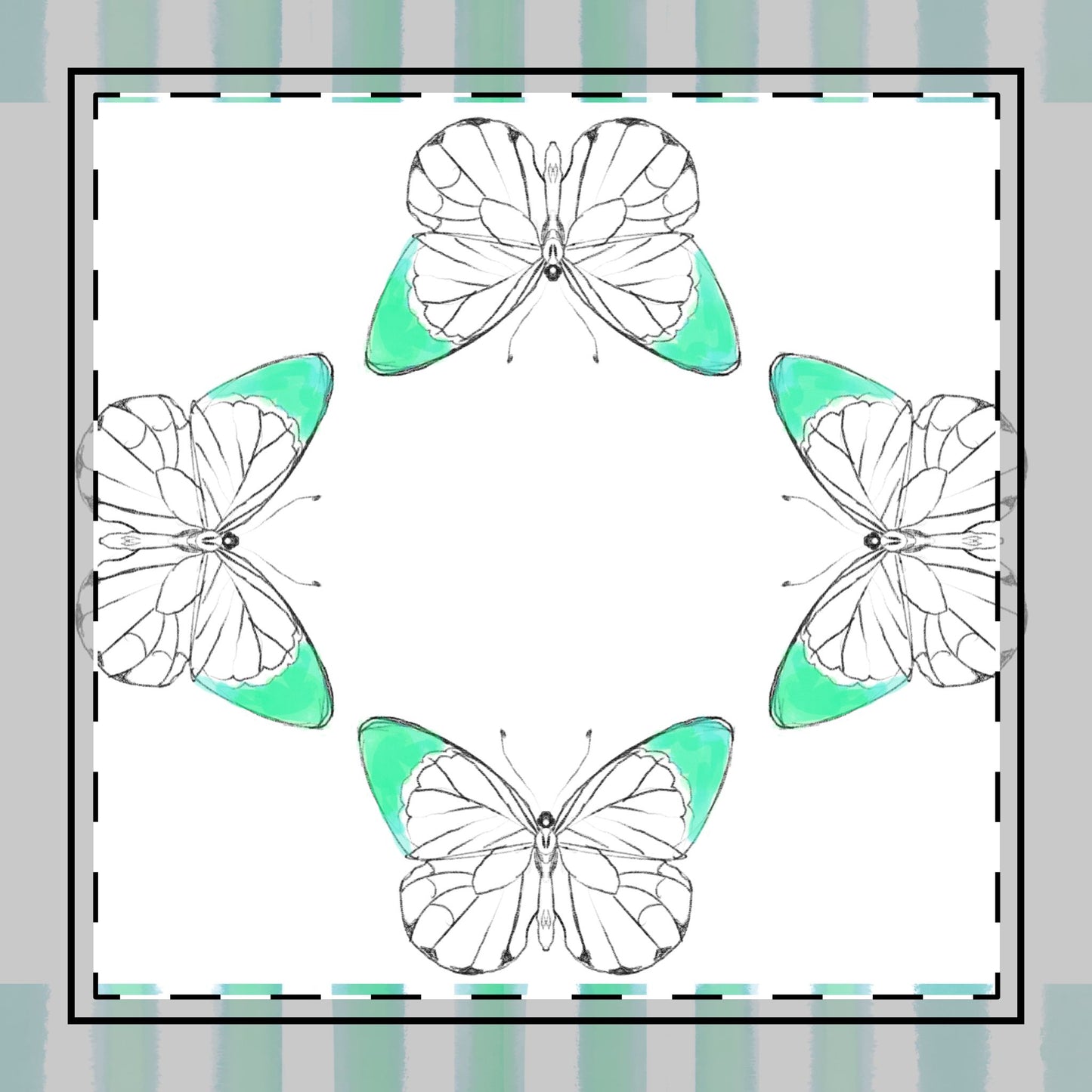 Butterfly Chroma Stripes Poly Twill Napkin, Blue/Green, Fabric Background Bright White