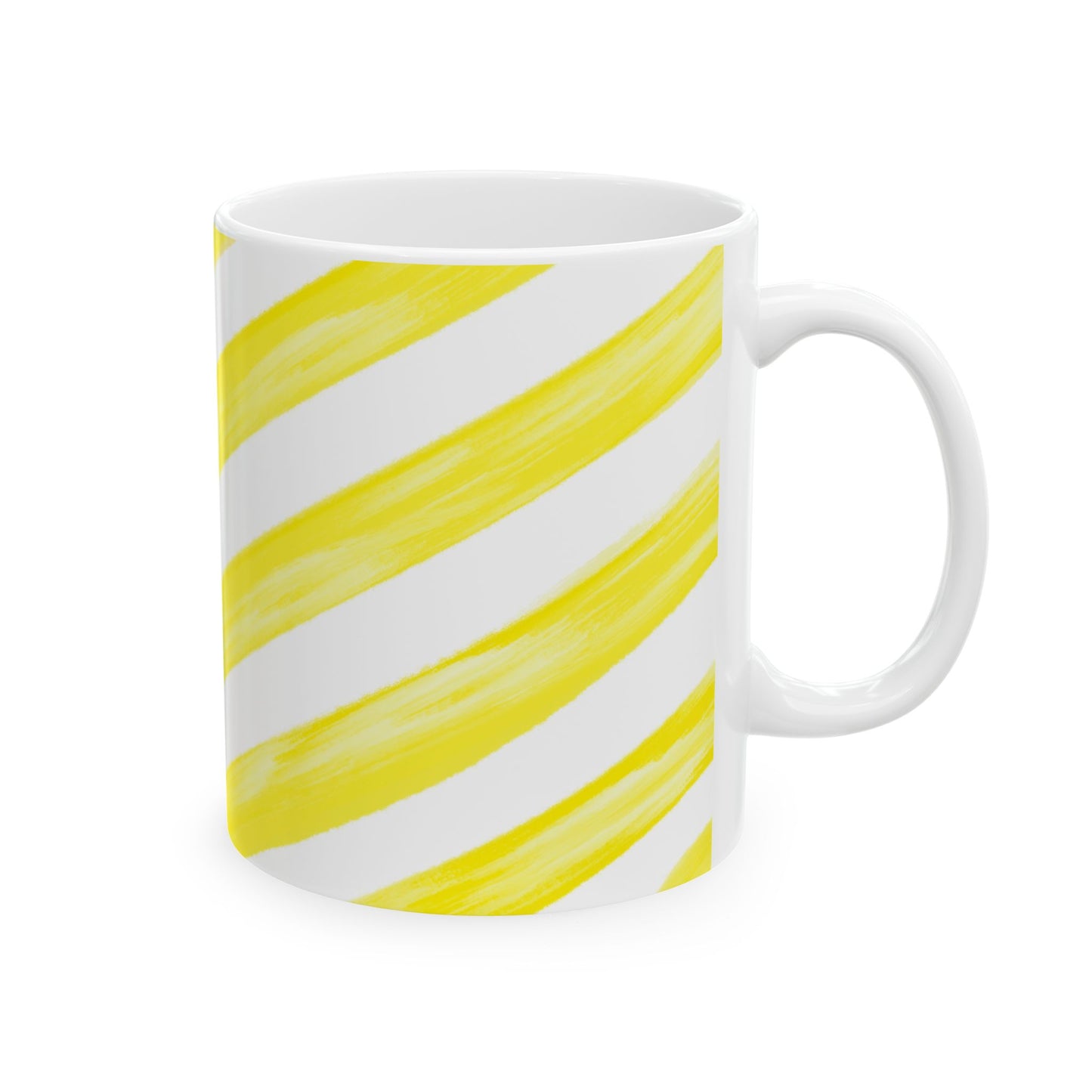 Diagonal Stripe Ceramic Mug in Medium Yellow, 11oz