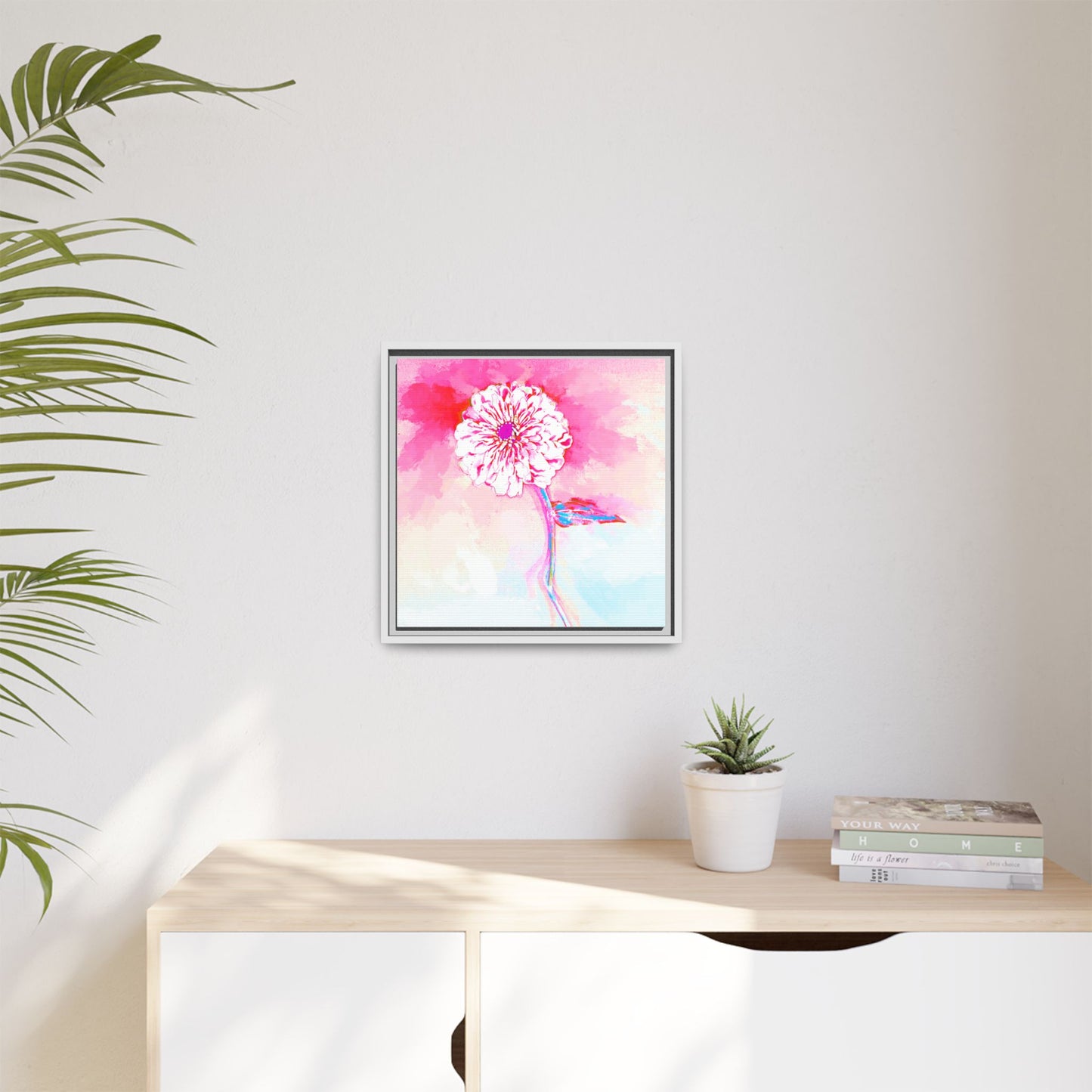 Zinnia Color Splash Matte Canvas Pink Framed