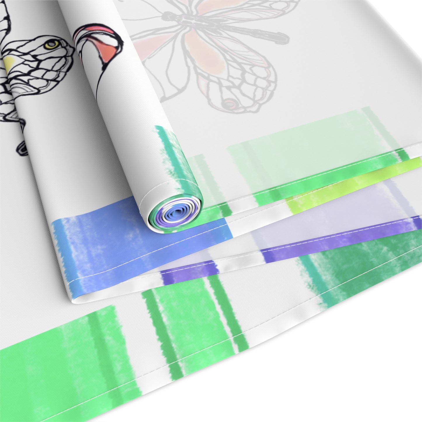 Butterfly Flutterstripe Table Runner in Multi-color With Blue/Green Border 1 size ( 16" Γ 90") (available in Cotton (Creamier) & Polyester (Whiter)
