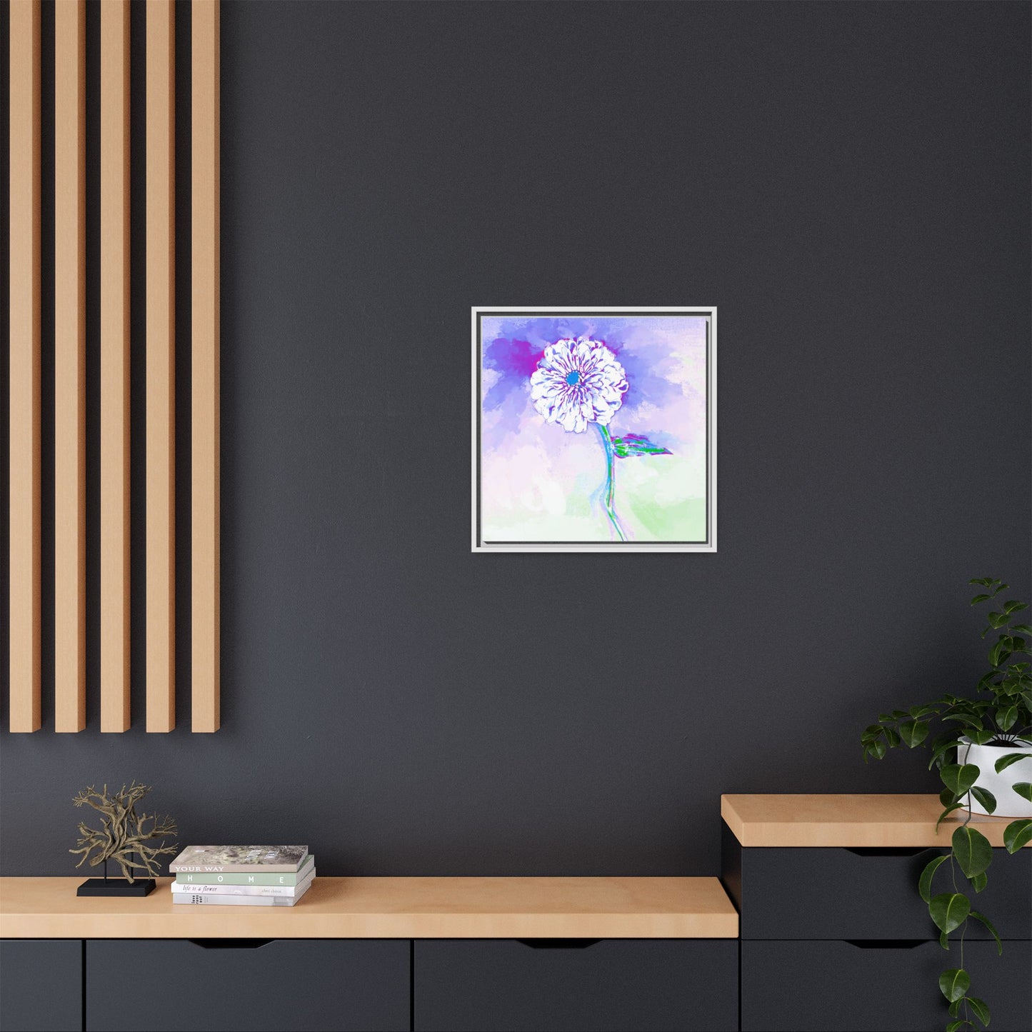 Zinnia Color Splash Matte Canvas Purple Framed