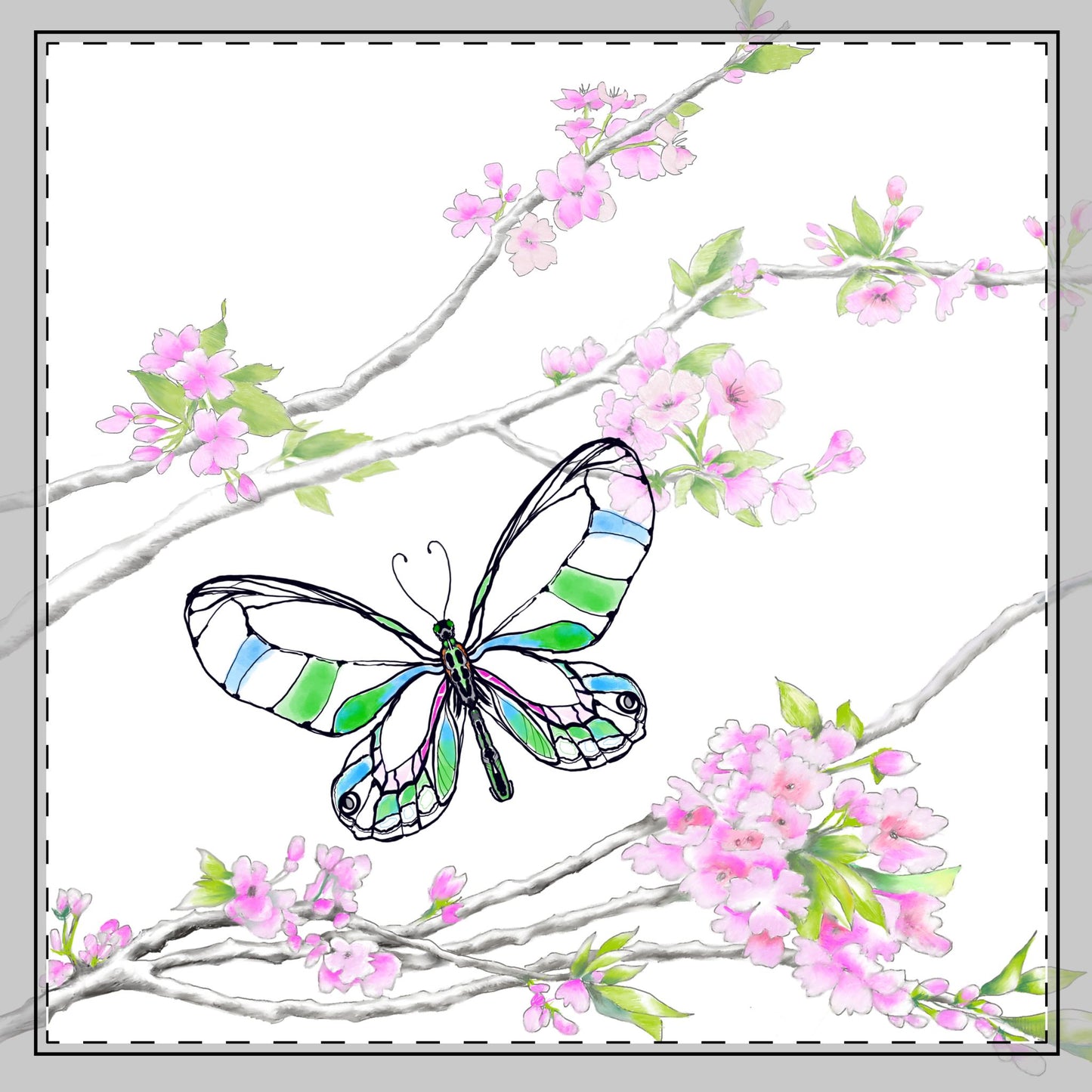 Butterfly Blossom Romp Poly Twill Napkin in Green #7