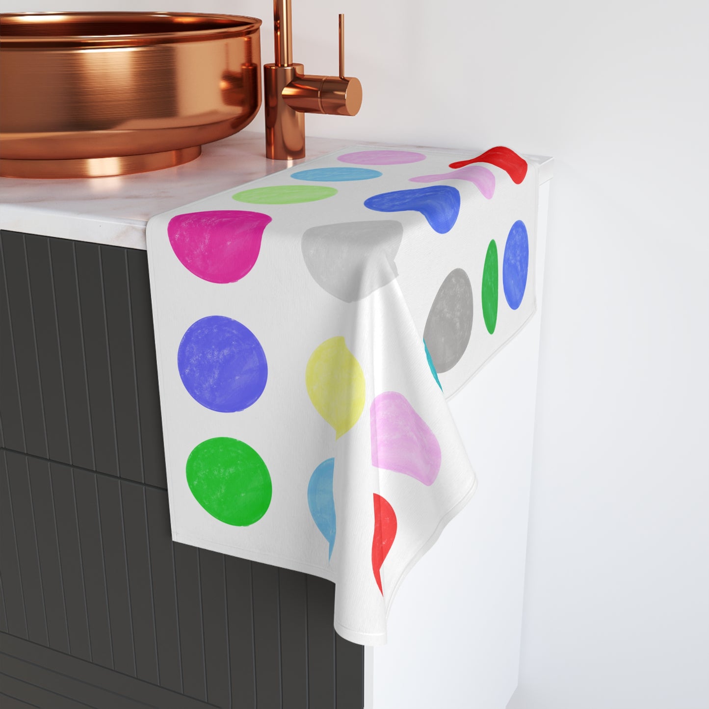 Hand Towel Handpainted Watercolor Polka Dots
