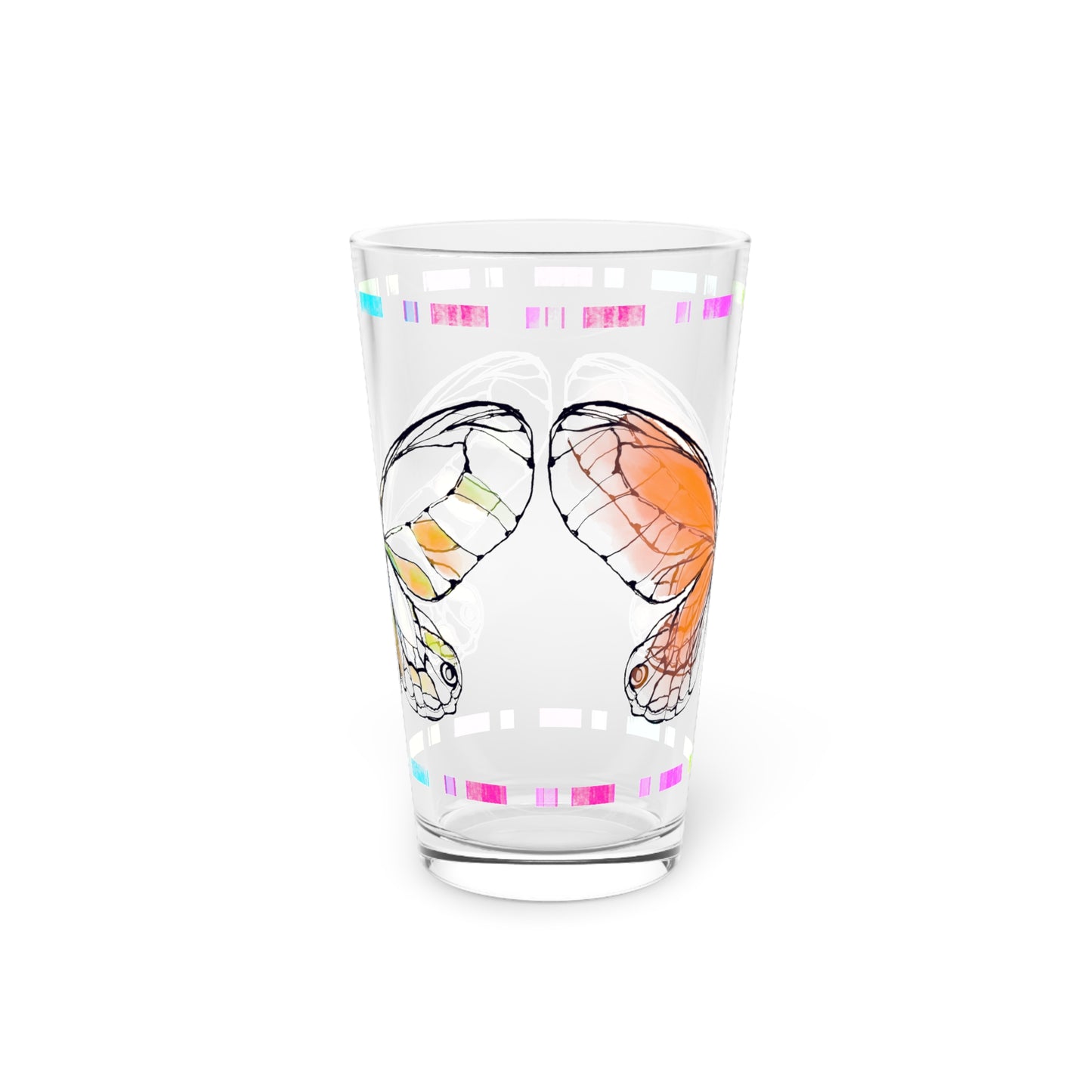Butterfly Flutterstripe Pint Glass In Orange, 16oz