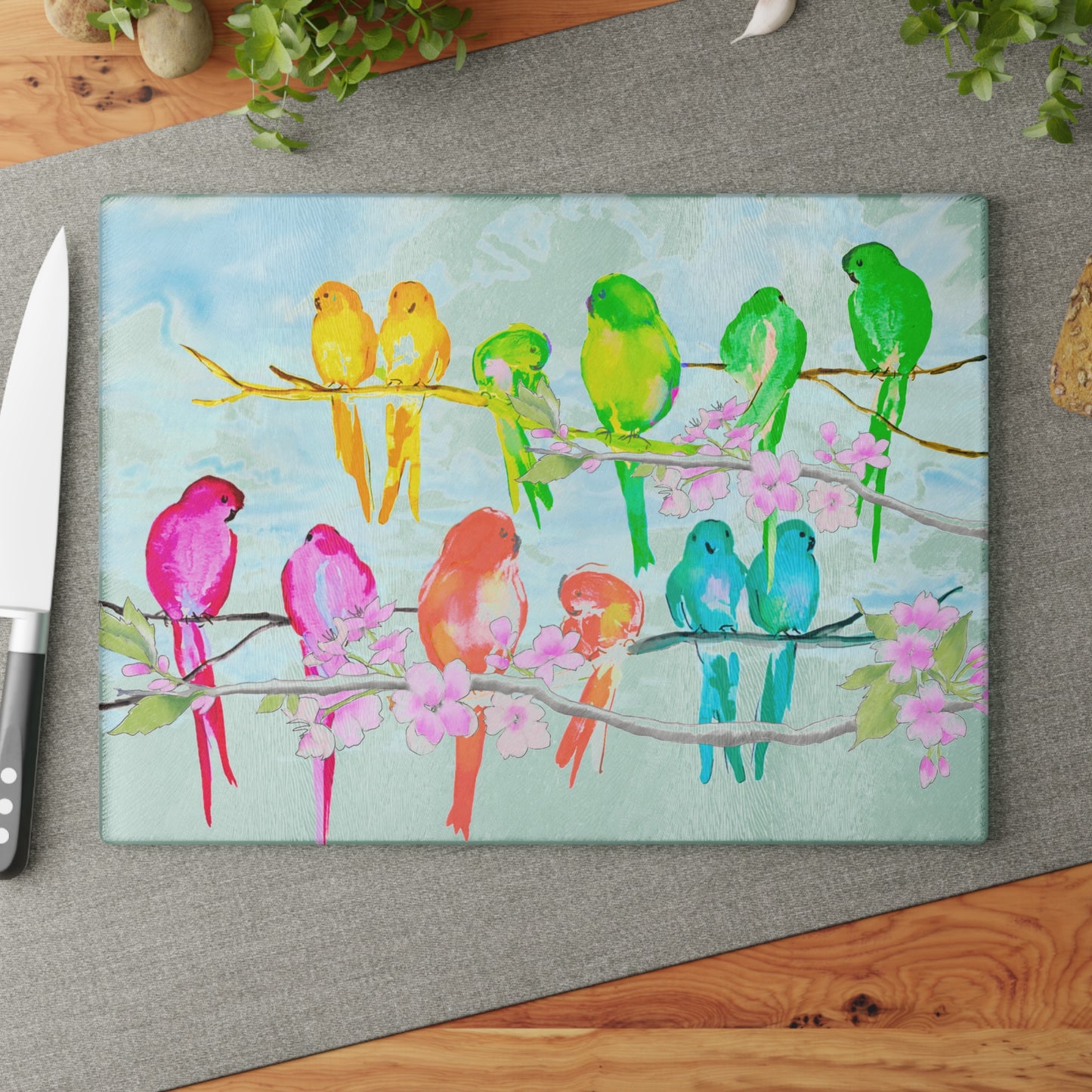 Glass Cutting Boards Birds on a Cherry Branch