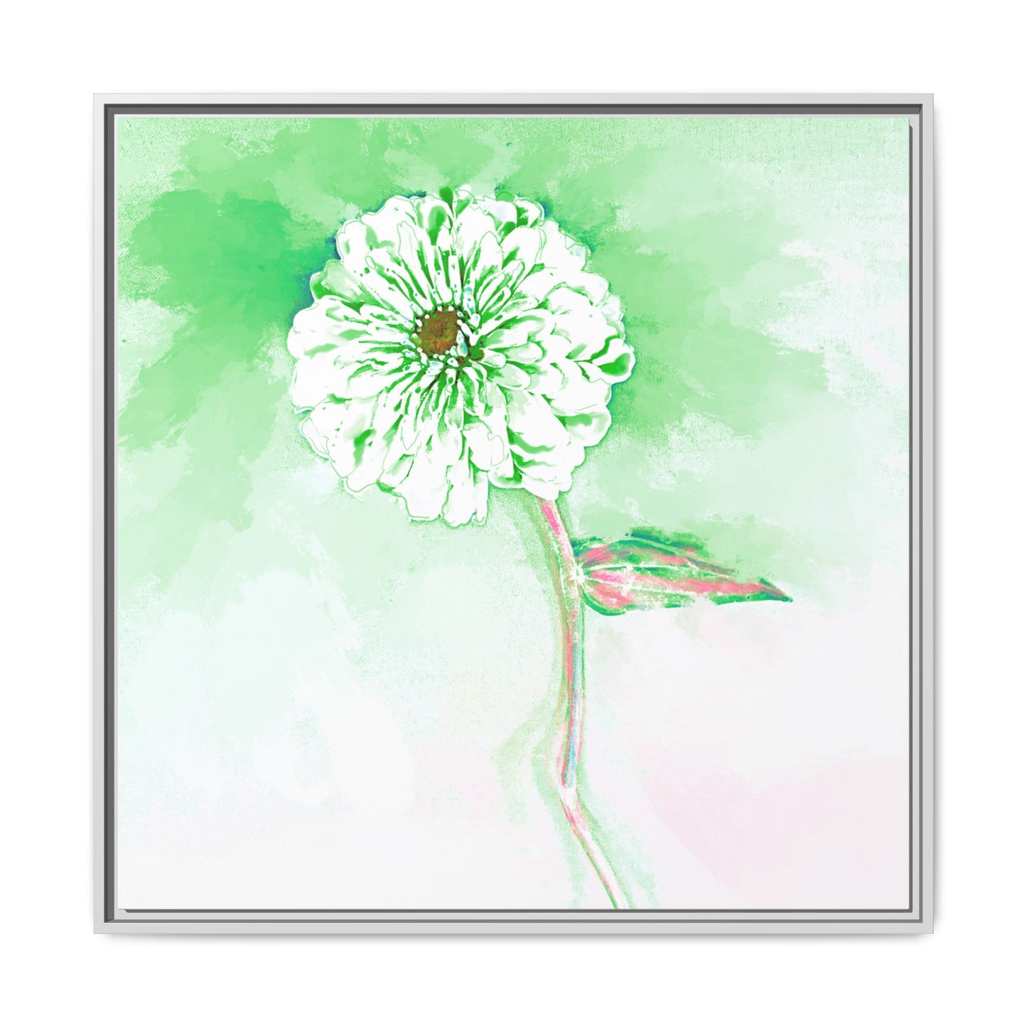 Zinnia Color Splash Matte Canvas Soft Green Framed