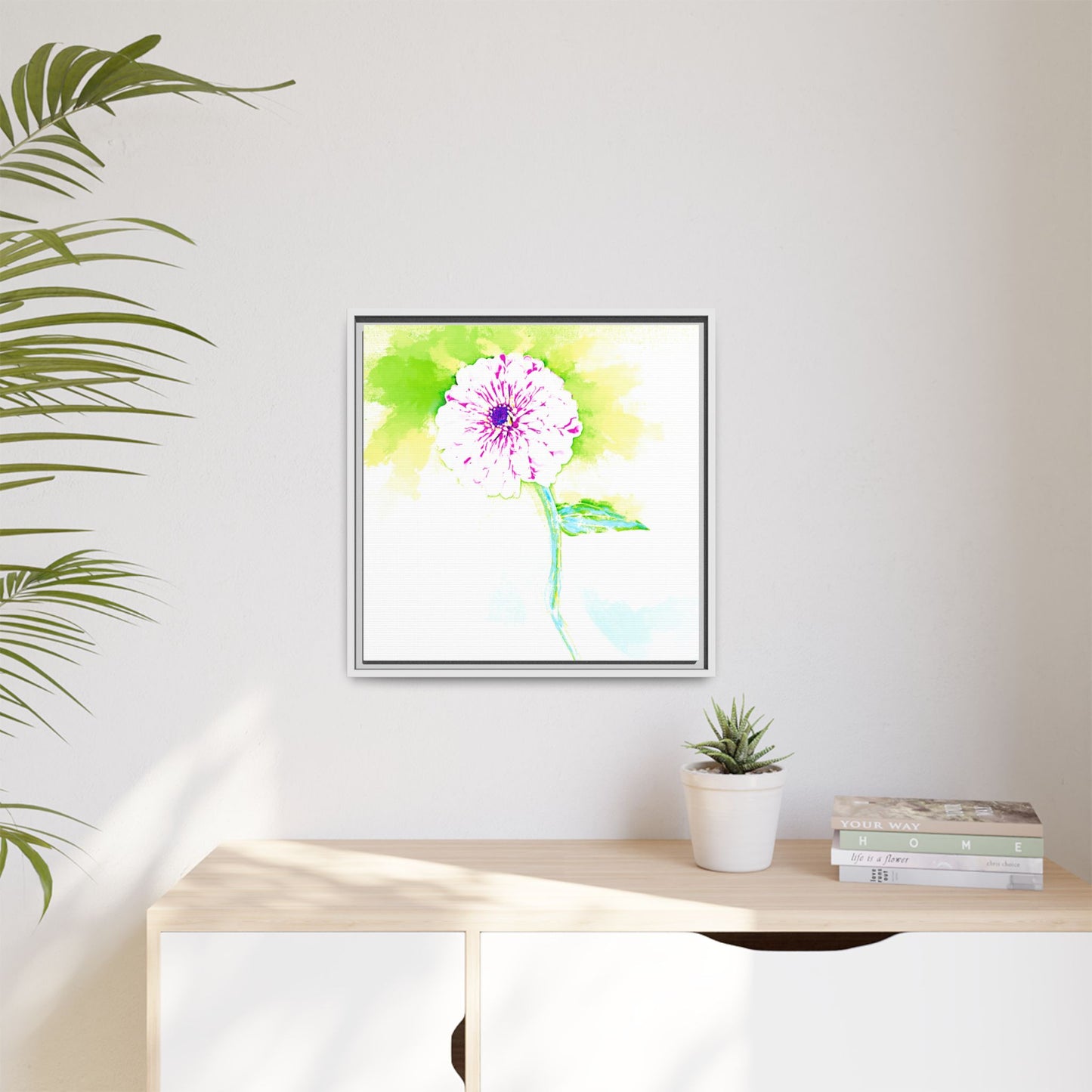 Zinnia Color Splash Matte Canvas Yellow Framed