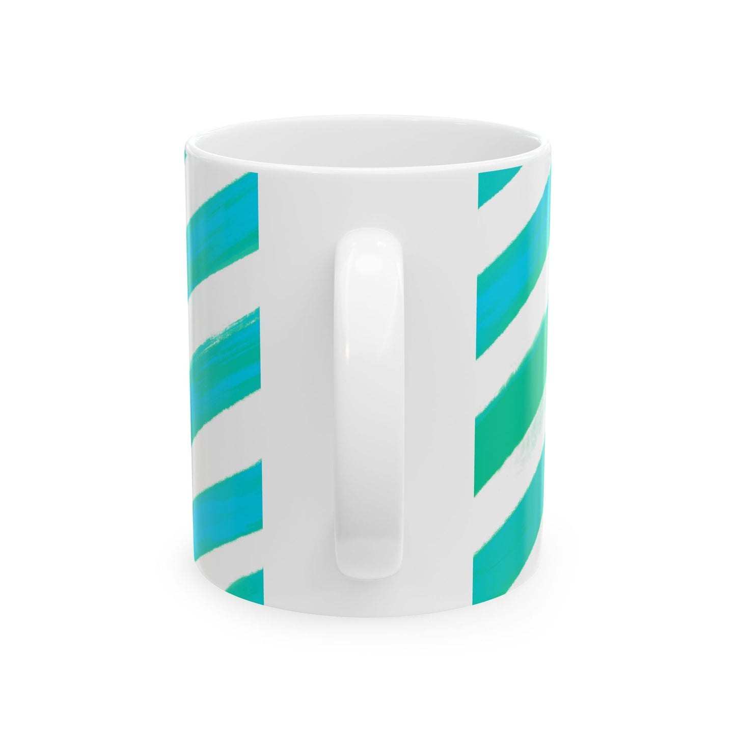 Diagonal Stripe Ceramic Mug in Aqua Green, 11oz