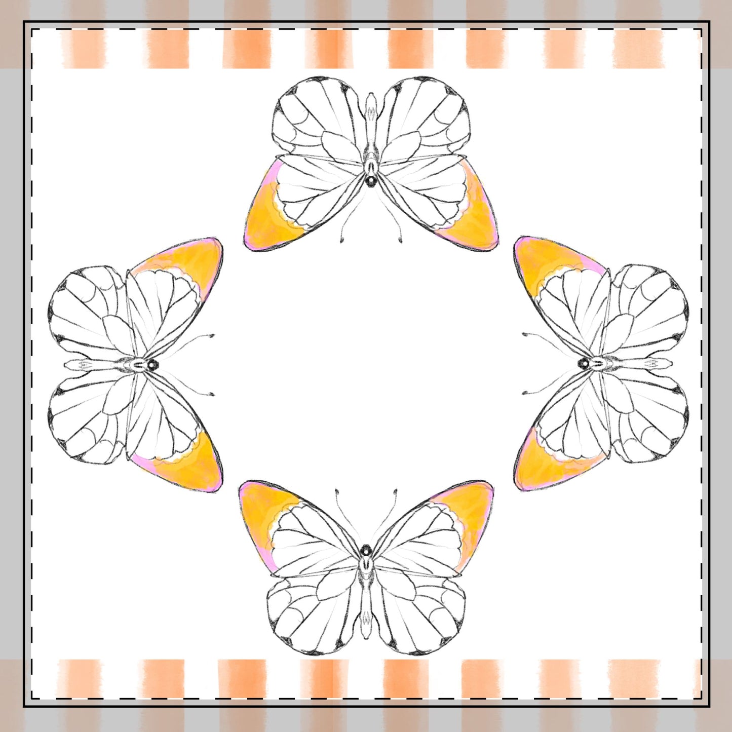 Butterfly Chroma Stripes Poly Twill Napkin, Orange, Fabric Background Bright White