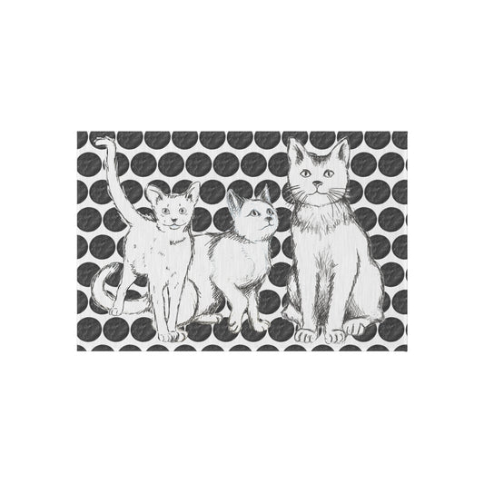 Indoor/Outdoor Rug  Polka Dots & Cats black and white
