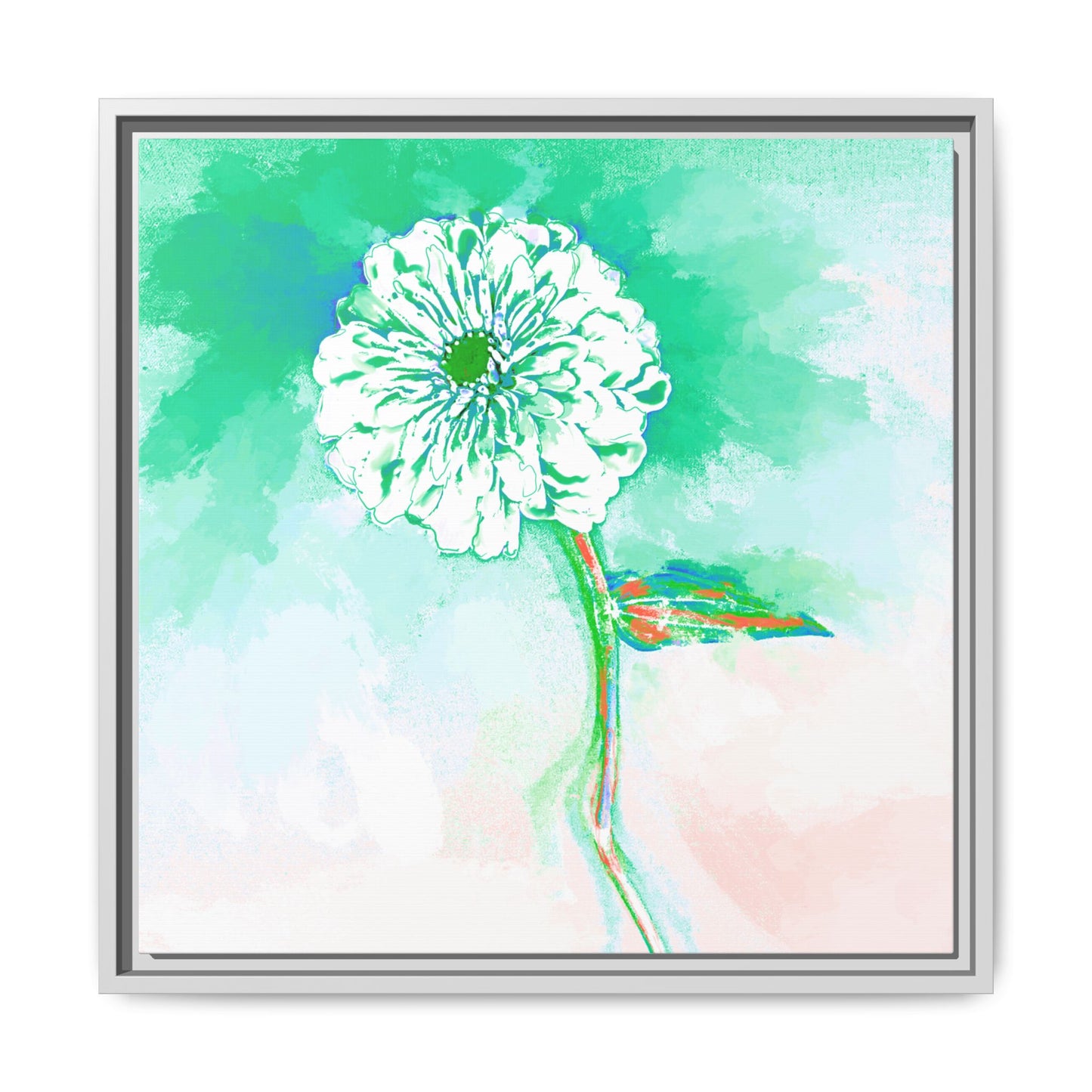 Zinnia Color Splash Matte Canvas Green Framed