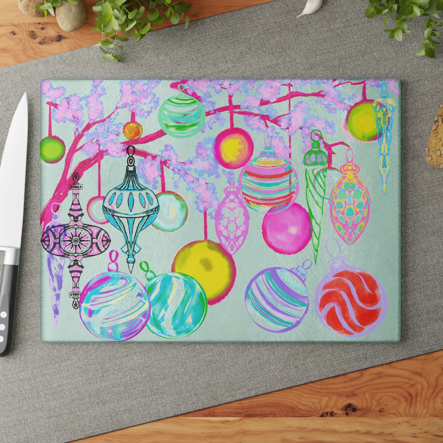 Glass Cutting Board Watercolor Landscape