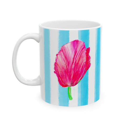 Dancing Tulips Mug Aqua Raspberry