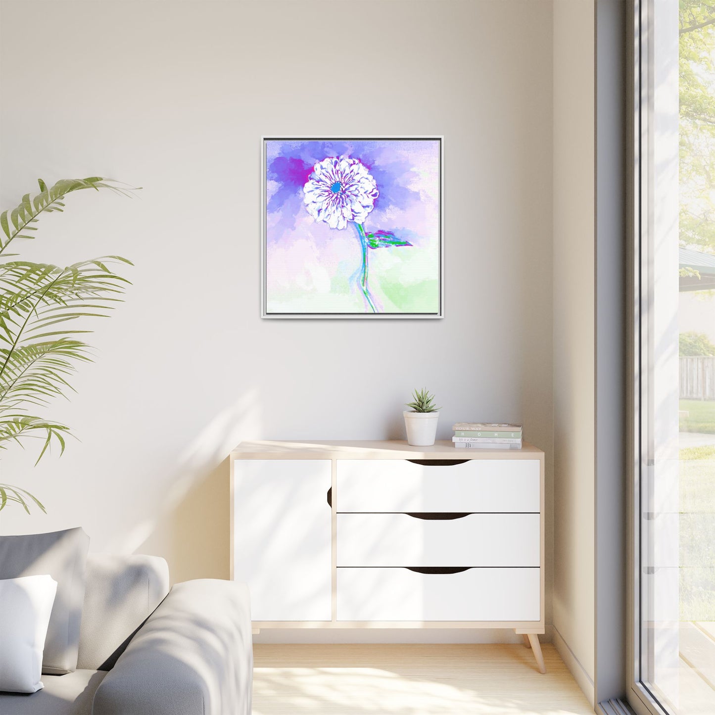 Zinnia Color Splash Matte Canvas Purple Framed