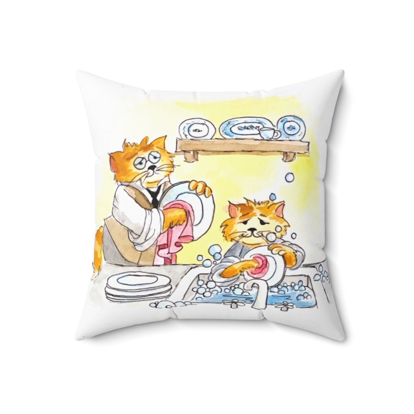 Kitty Fun Polyester Square Pillow "For as he thinks..."