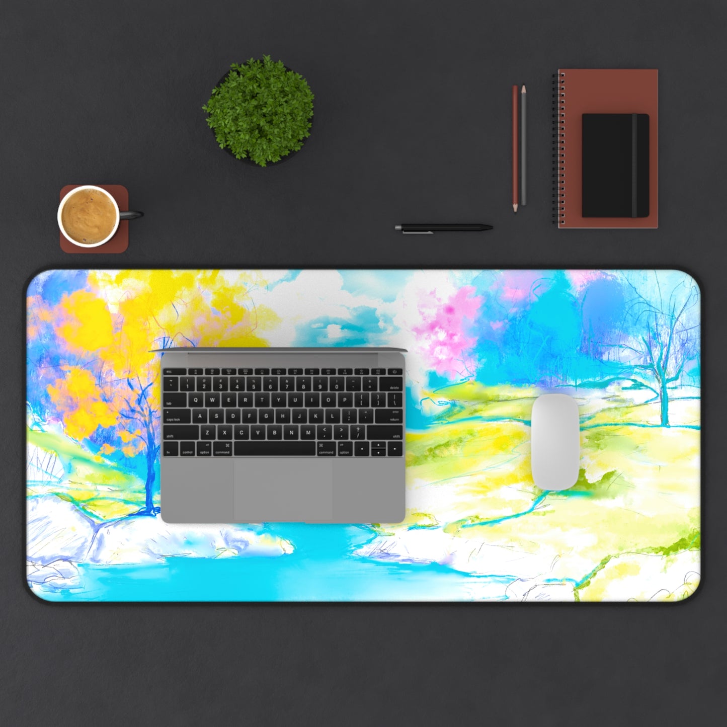 Joyful Landscapes Desk Mat, Yellow and Blue