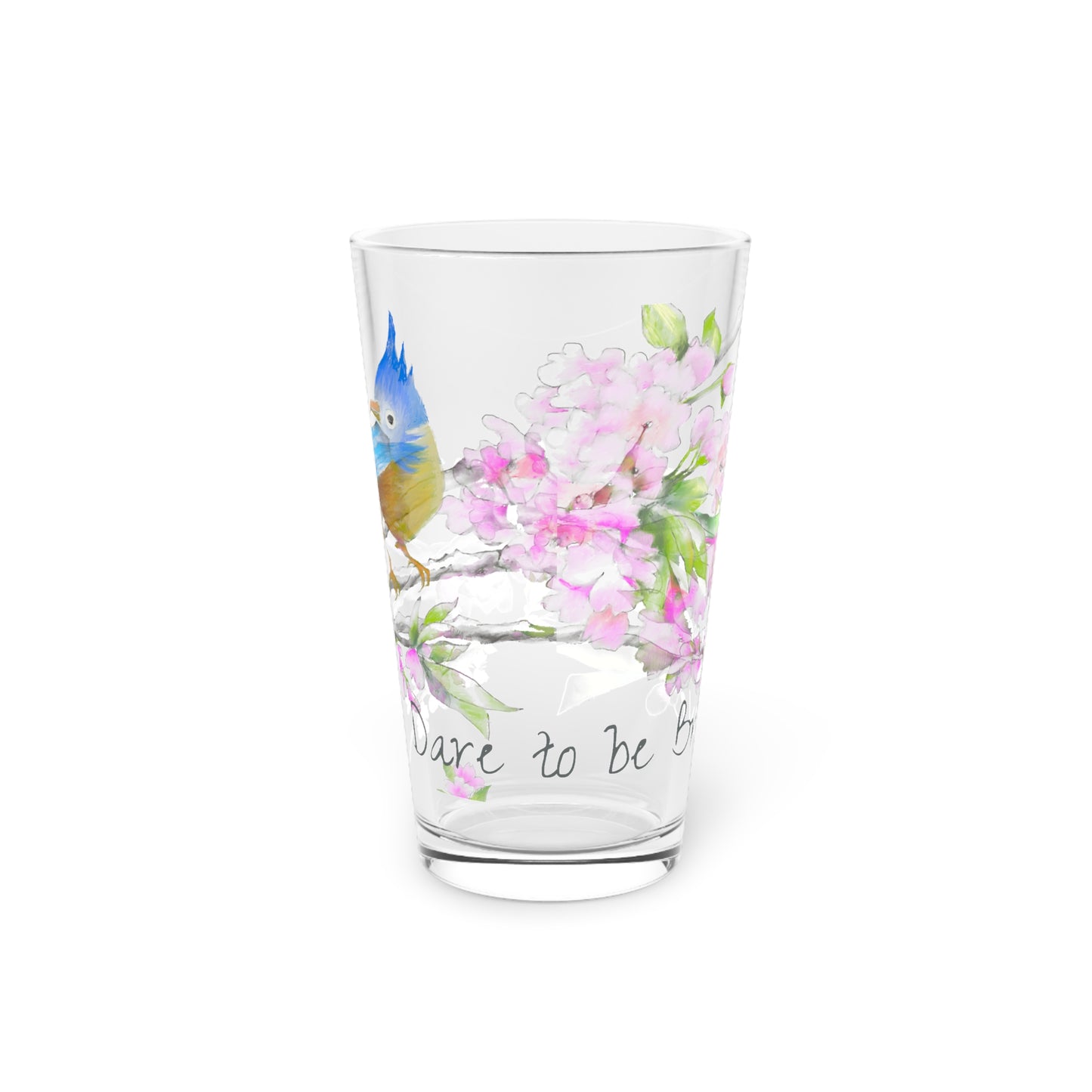Pint Glass Cherry Chirp "Dare to be Brave"