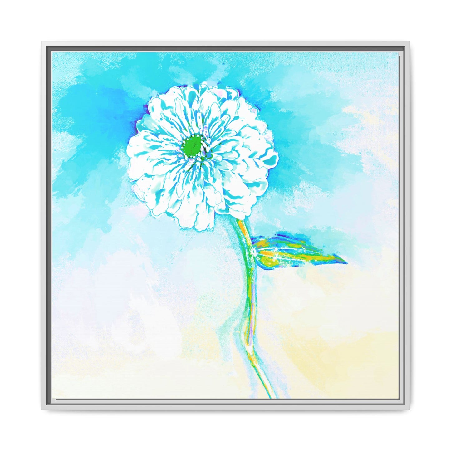Zinnia Color Splash Matte Canvas Aqua Framed
