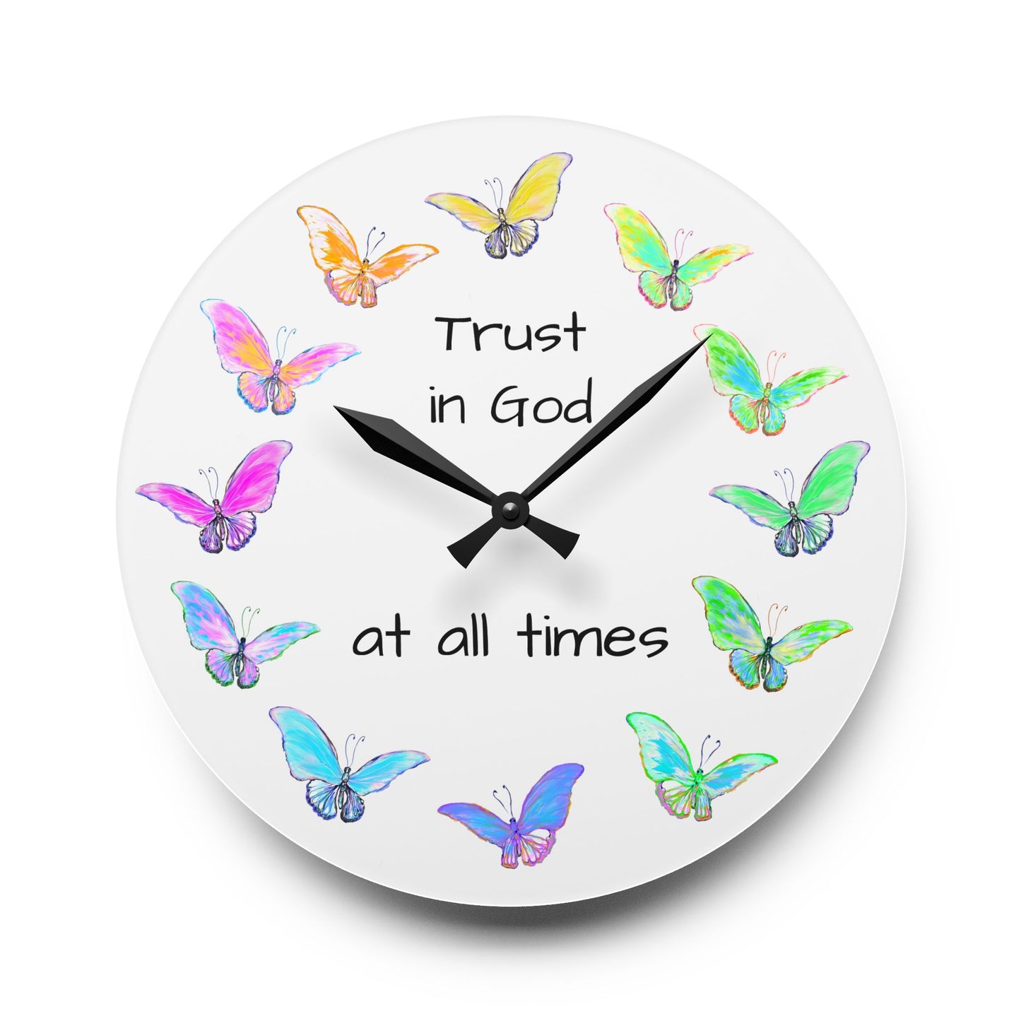 Blossom Glide Acrylic Wall Clock Trust God at all times