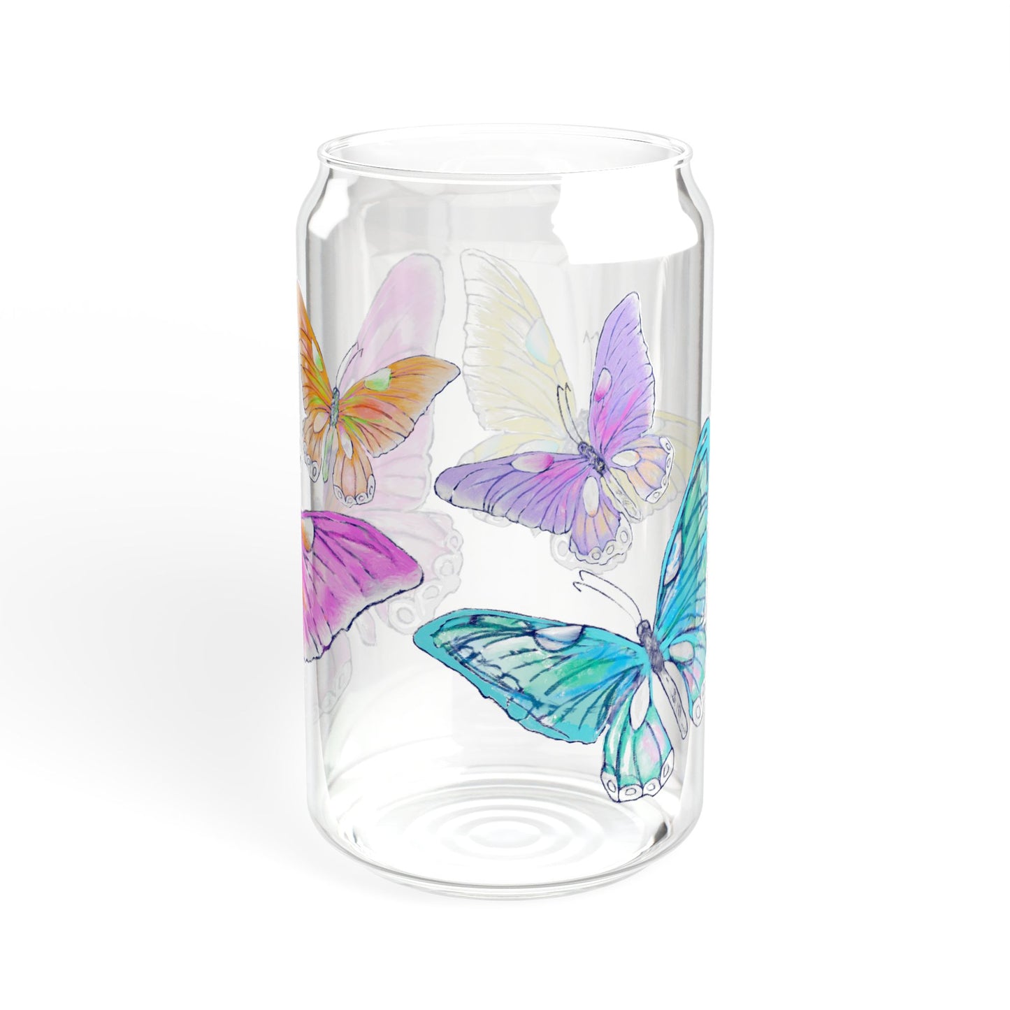 Butterfly Swing, Largest Butterfly is Pink, Sipper Glass, 16oz Choose With or Without lid