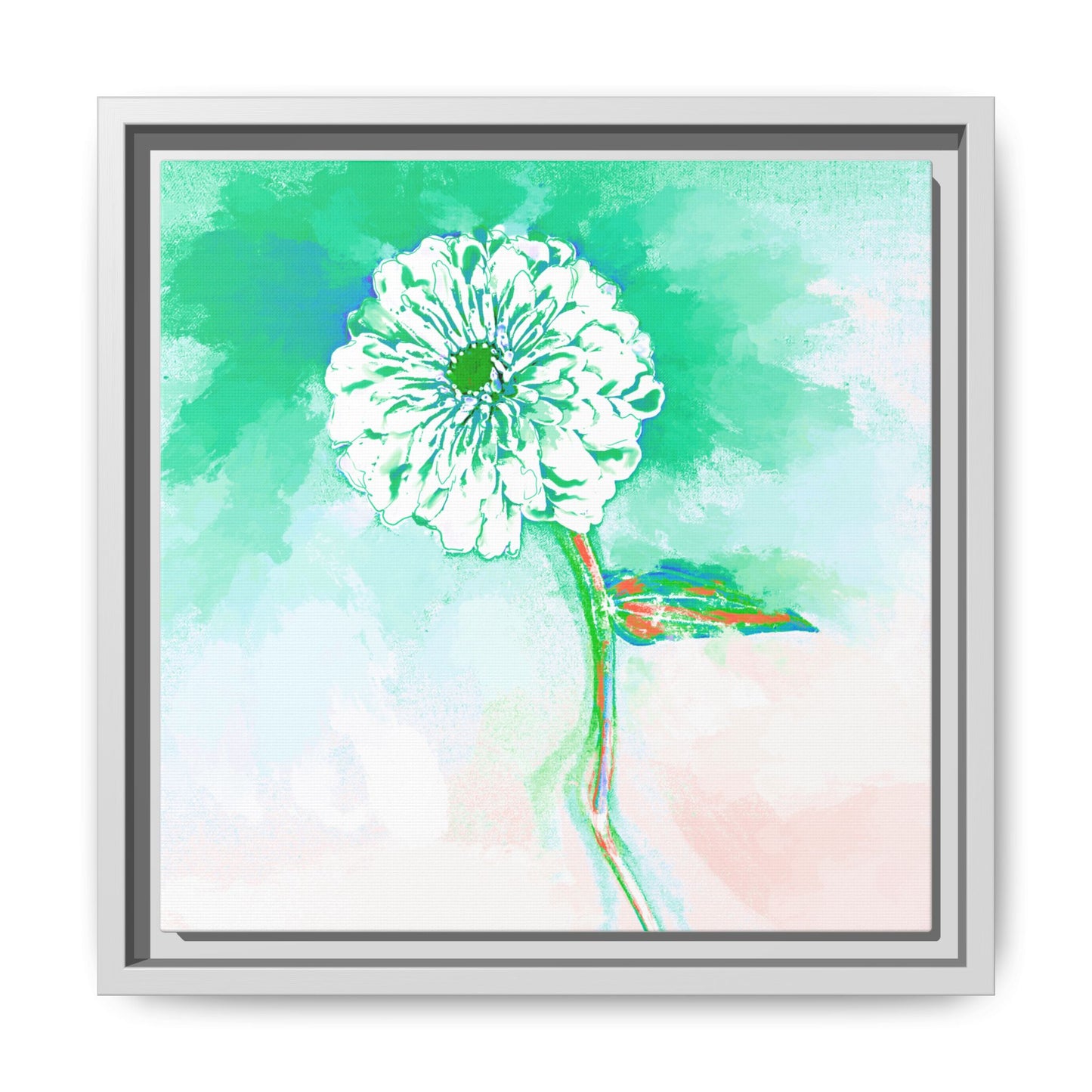 Zinnia Color Splash Matte Canvas Green Framed