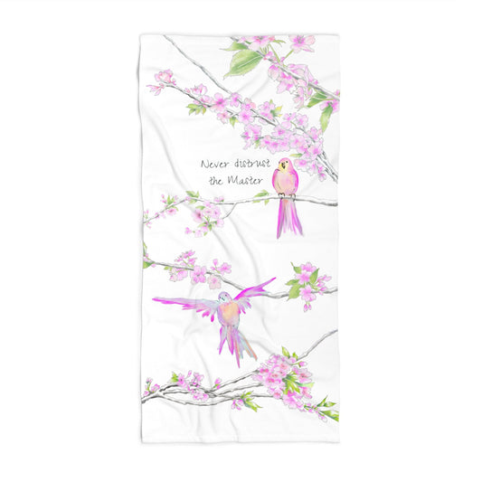 Cherry Chirp Beach/Bath Towel  30 x60, "Never mistrust the Master"