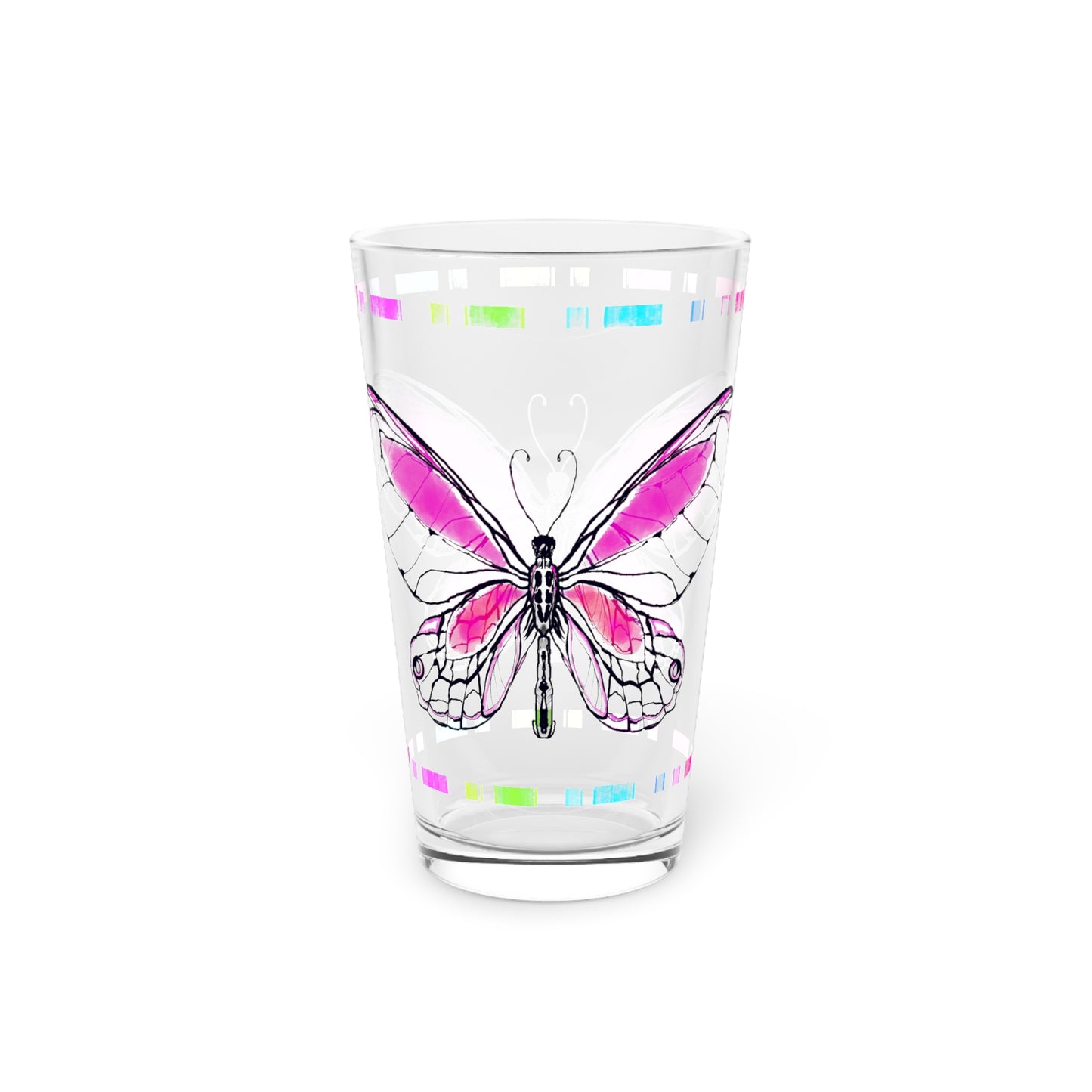 Butterfly Flutterstripe Pint Glass In Violet, 16oz