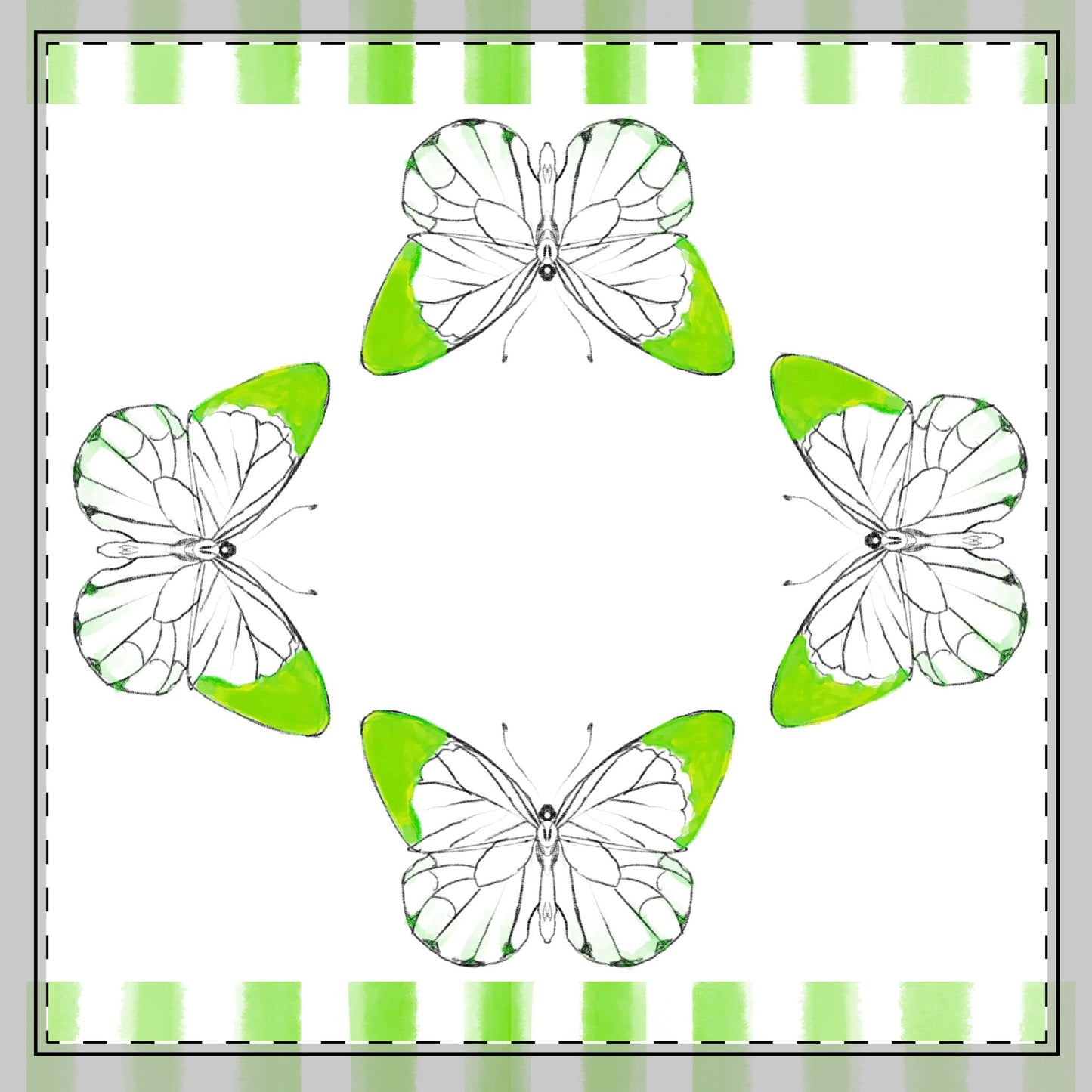 Butterfly Chroma Stripes, Cotton Twill Napkin ,Yellow Green, Fabric Background Bright White