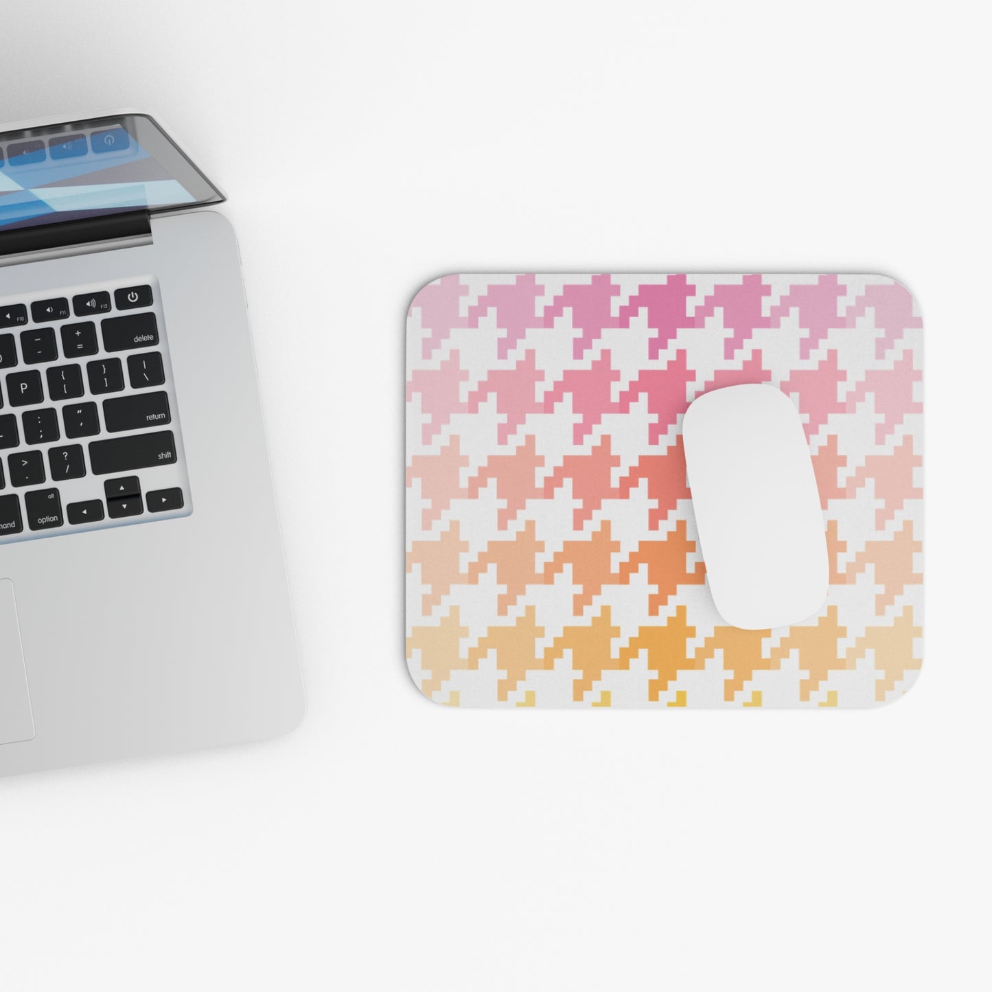 Houndstooth Fun in Pink and Orange Mouse Pad