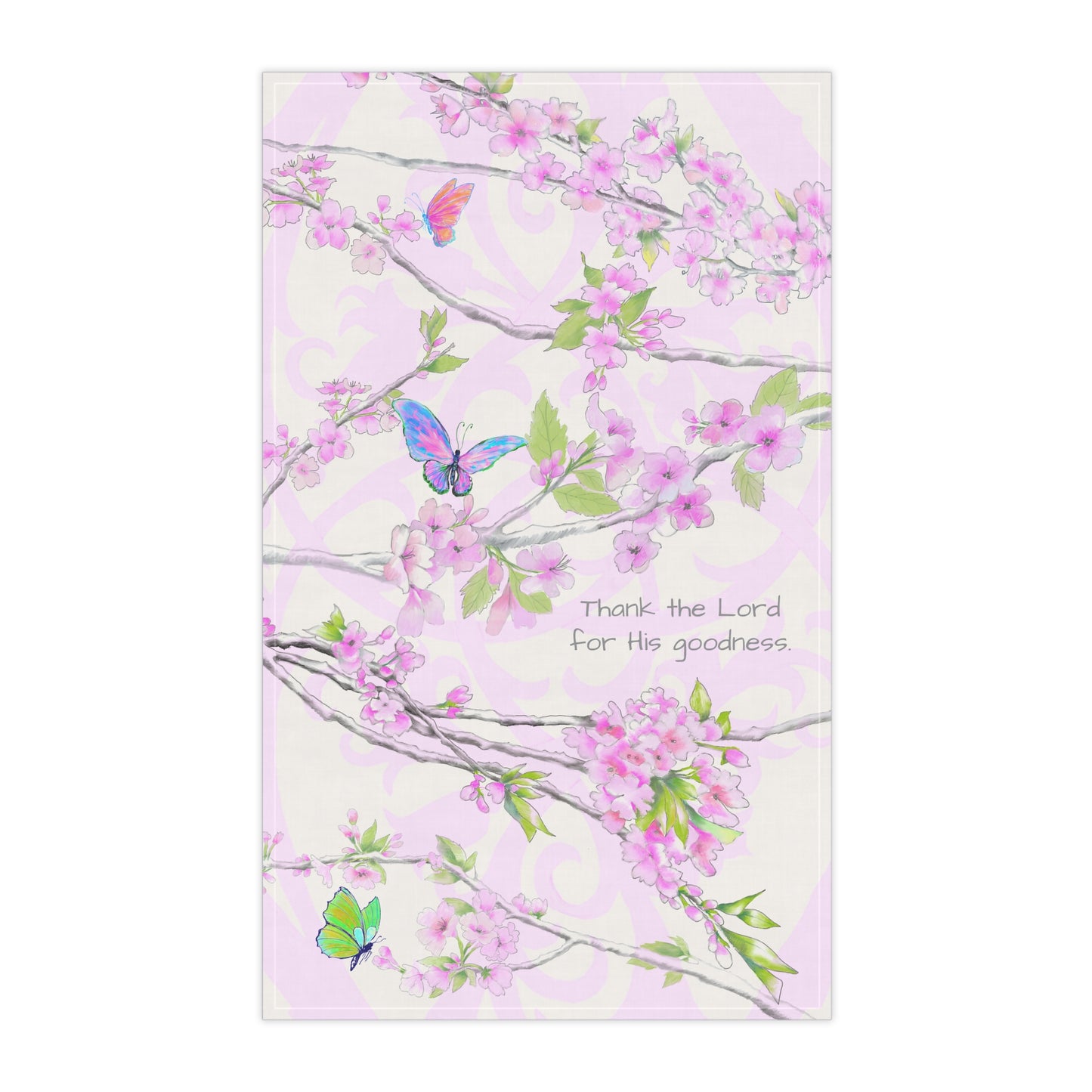Cherry Blossom & Butterflies Tea Towels (cotton, poly) Thank the Lord for His goodness.