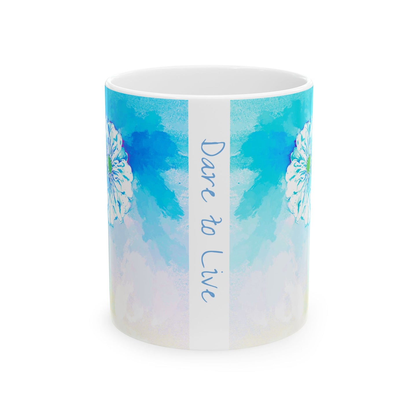 Zinnia Color Splash Mug Aqua “Dare to Live”
