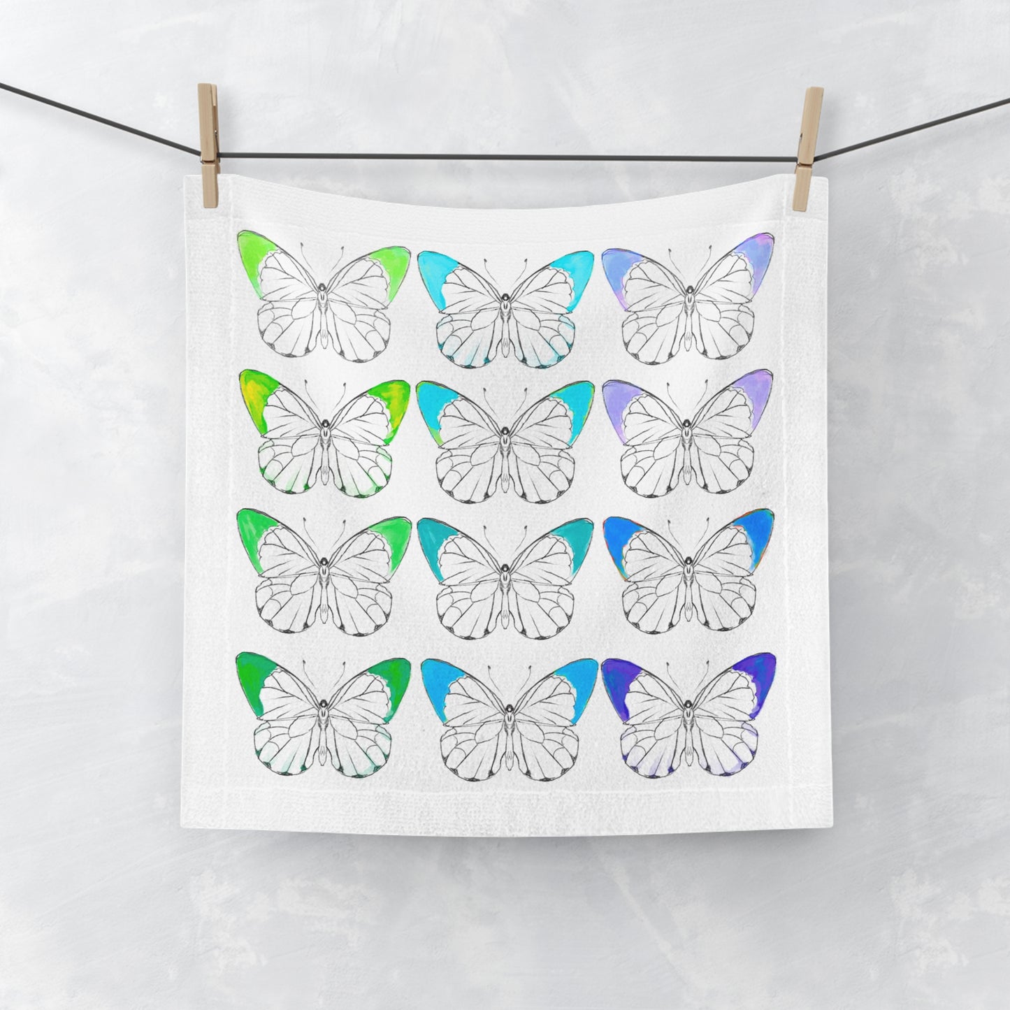 Face Towels Color Tipped Butterflies