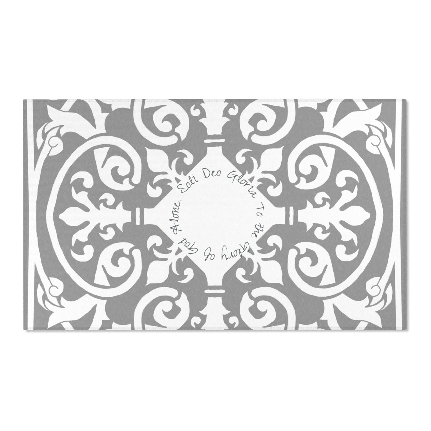 Scrollwork Indoor/Outdoor Rug Gray " Soli Deo Gloria..."
