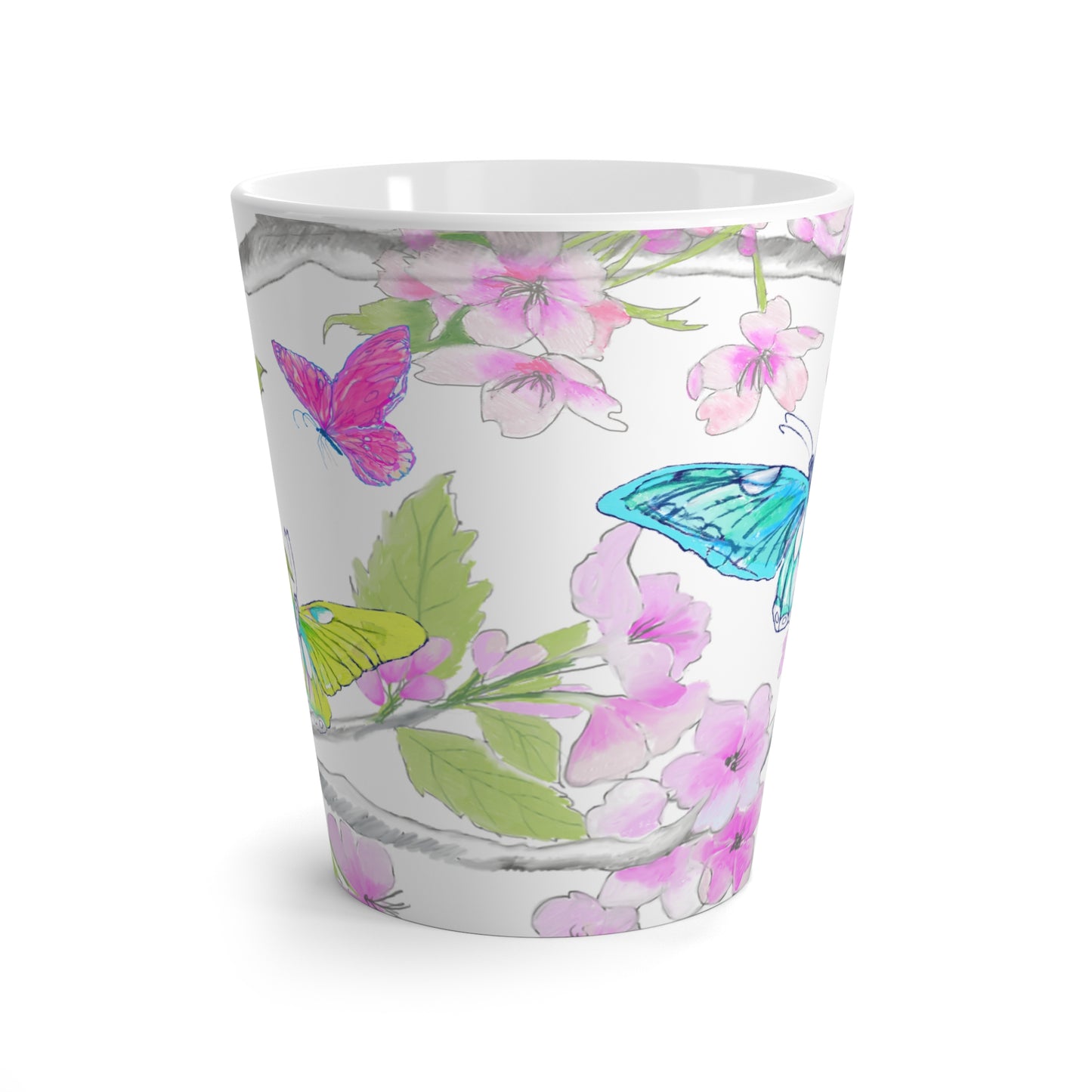 Butterfly Swing Latte Mug Aqua, Pink, Yellow