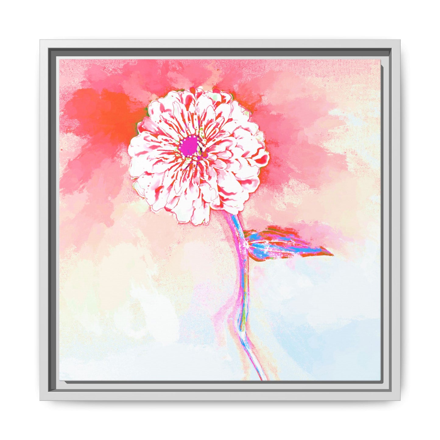Zinnia Color Splash Matte Canvas Light Red Framed