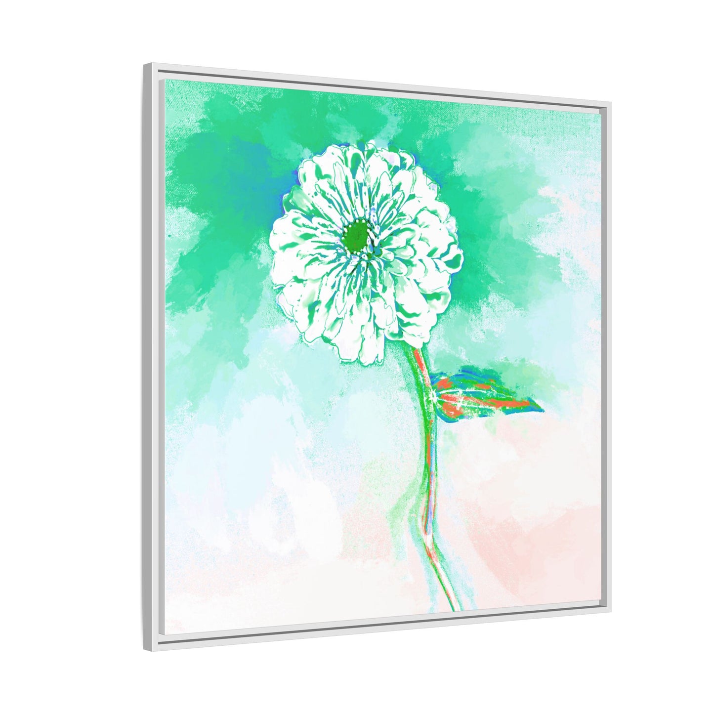Zinnia Color Splash Matte Canvas Green Framed