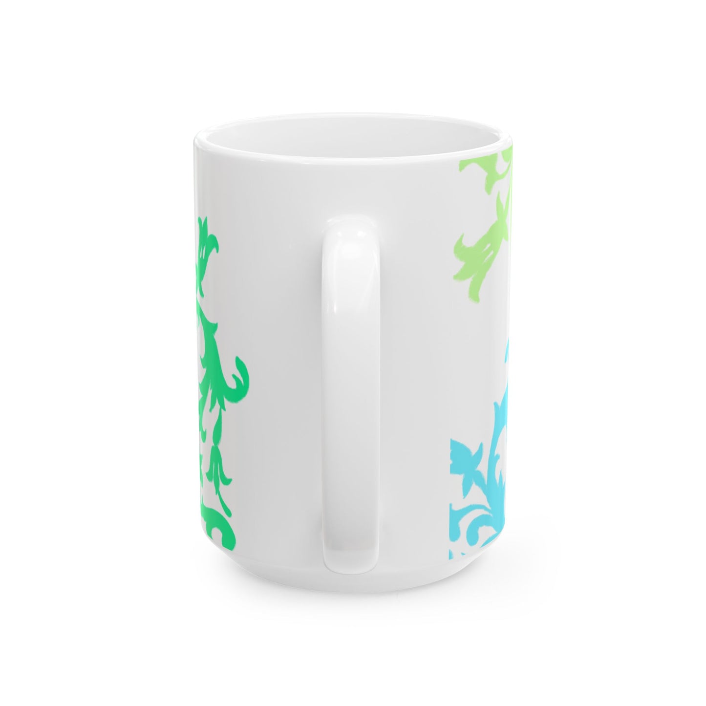 Scrollwork Ceramic Mug Green Aqua