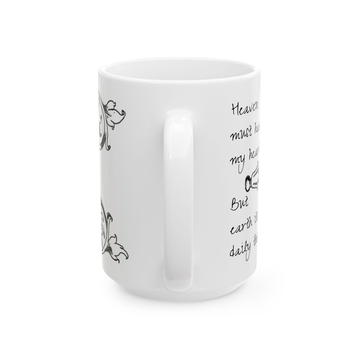 Scrollwork Ceramic Mug Black and White "Heaven must have my heart..."