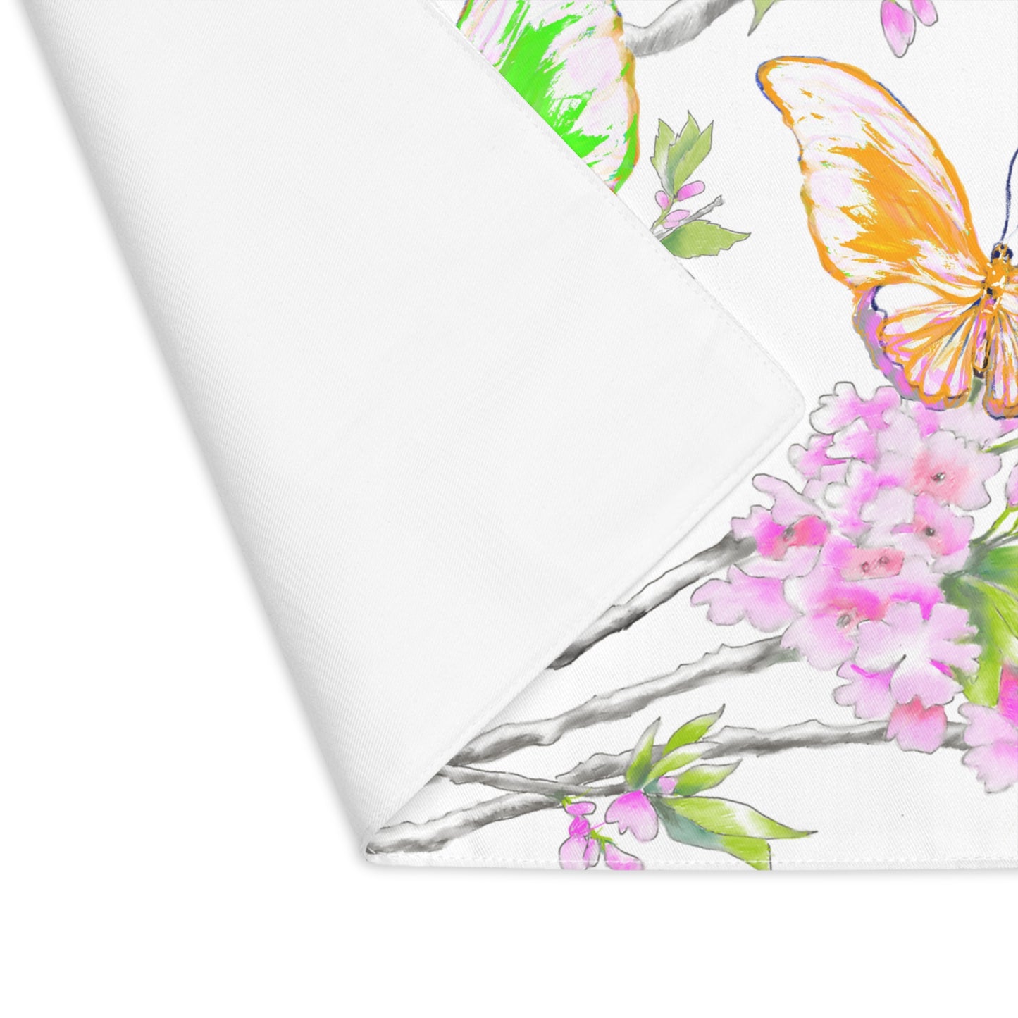 Butterfly Blossom Whirl Cotton Placemat, 1pc Green, Background Creamier White, #5