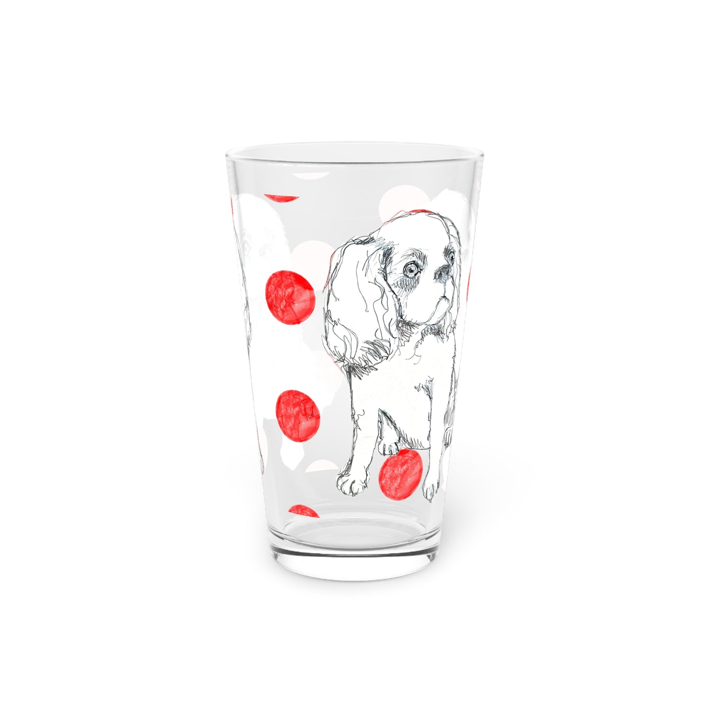 Dogi Fun and Polka Dots Pint Glass in Red, Cocker Spaniel, 16oz