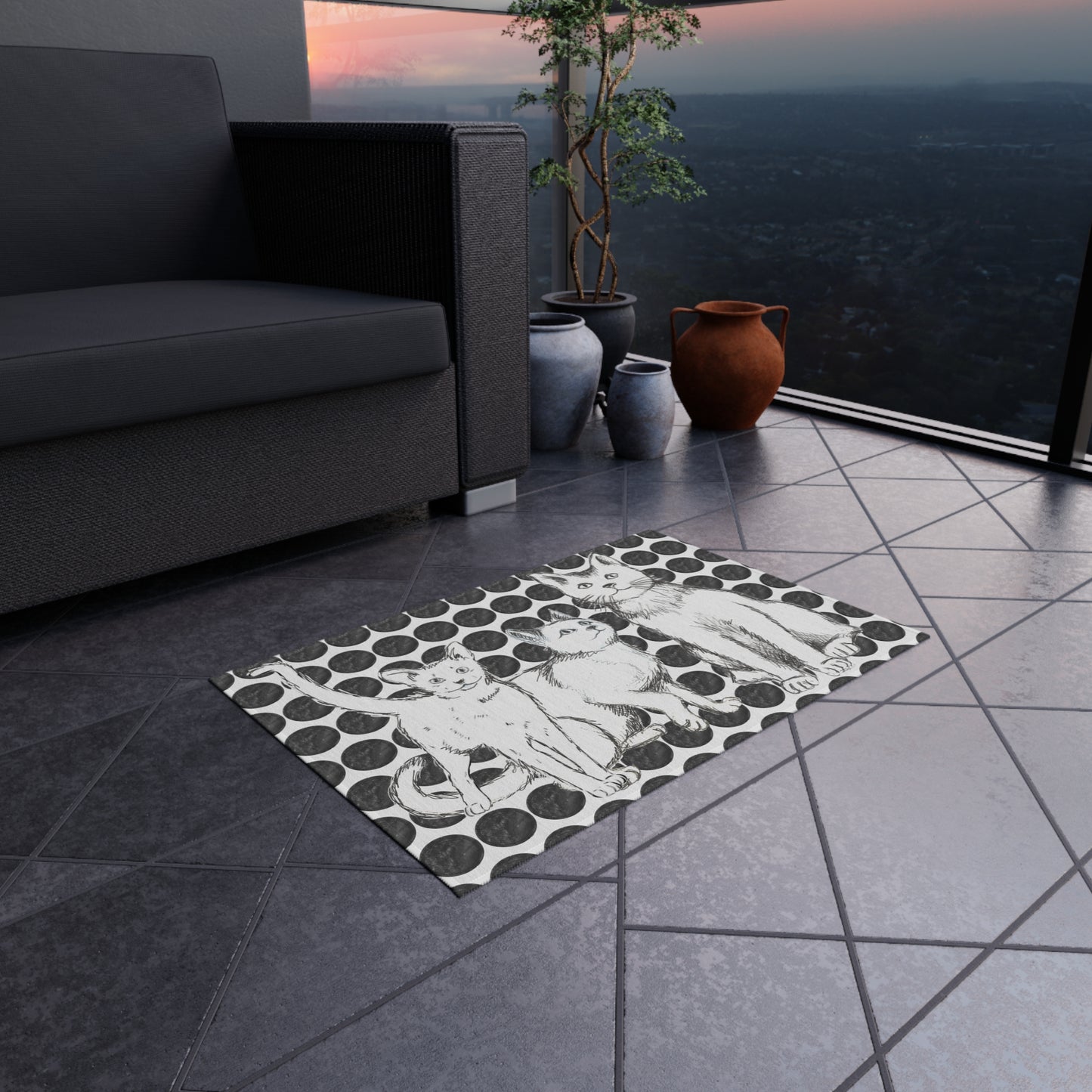 Kitty Fun Indoor/Outdoor Rug black and white
