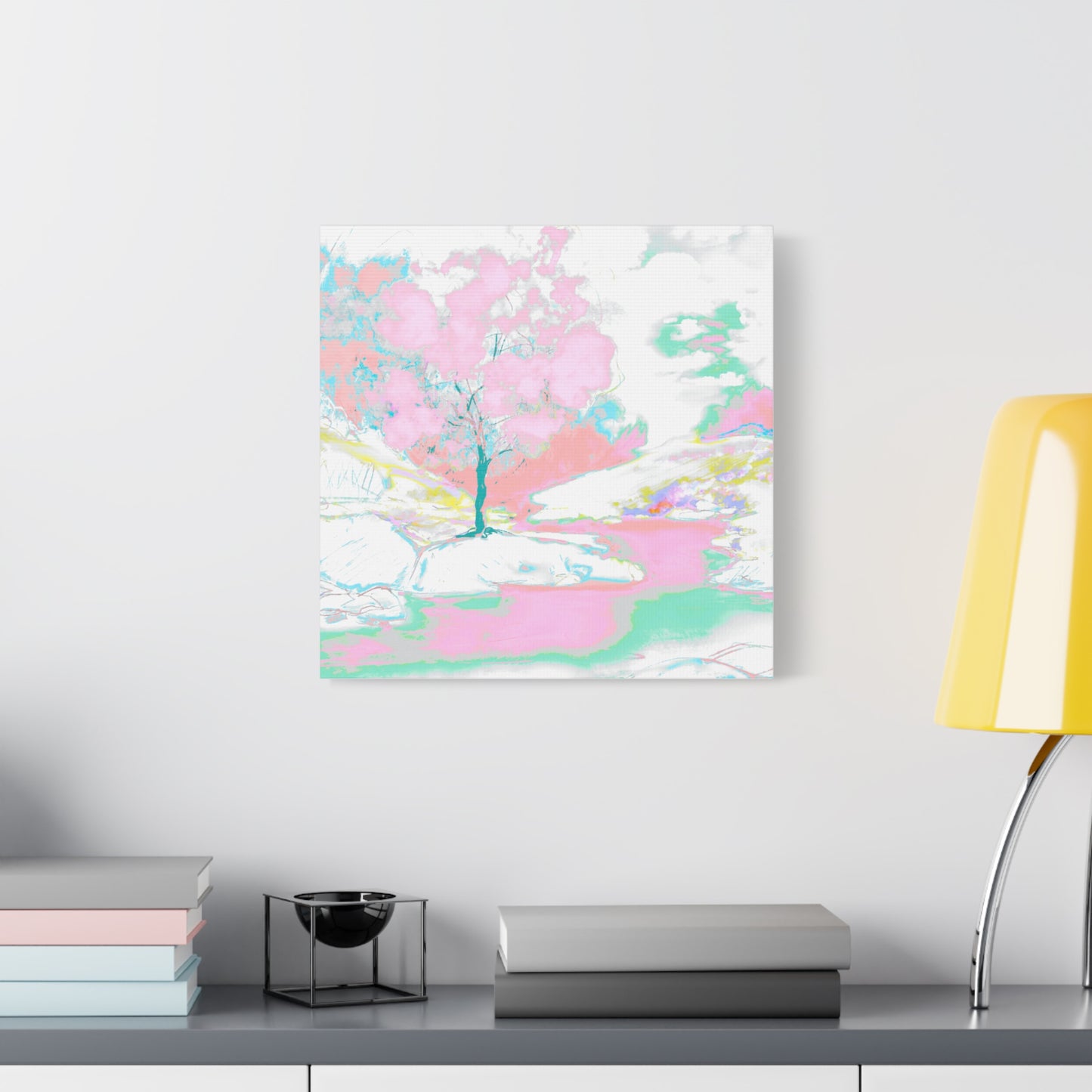 Joyful Landscape Matte Canvas, Stretched, 1.25" Light Pink. Mint Green