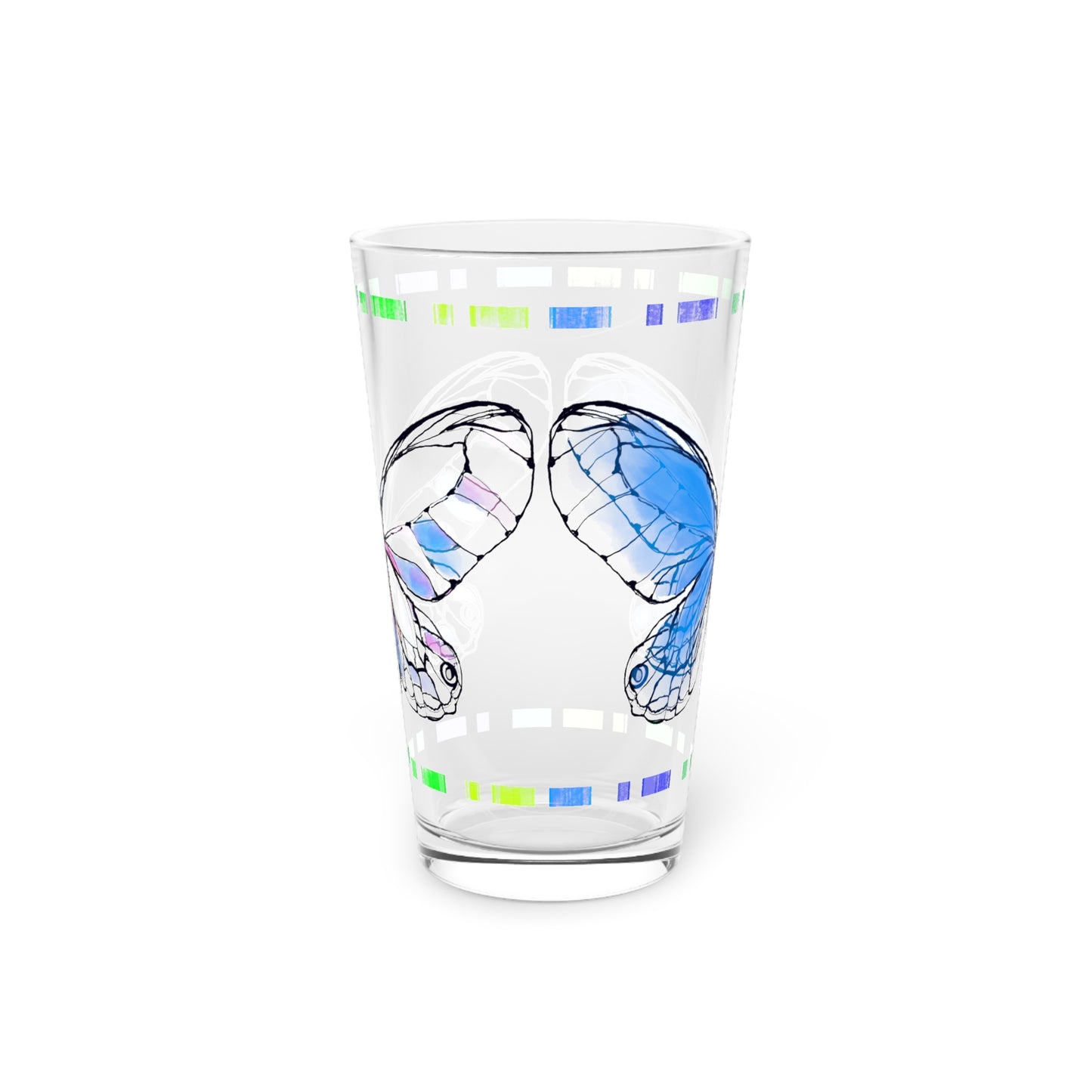 Butterfly Flutterstripe Pint Glass In Blue, 16oz