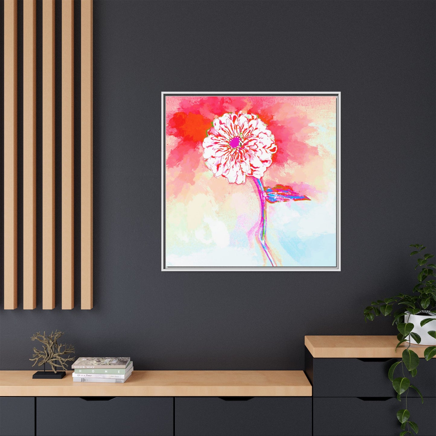 Zinnia Color Splash Matte Canvas Red Framed