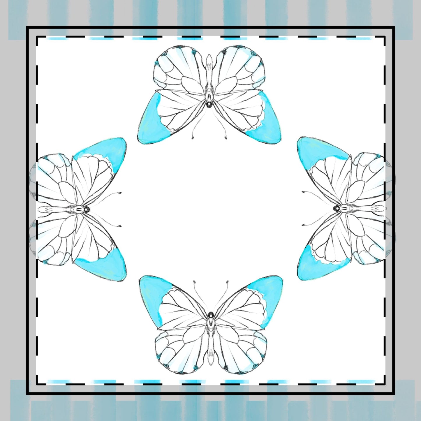 Butterfly Chroma Stripes, Cotton Twill Napkin, Aqua, Fabric Background Creamy White