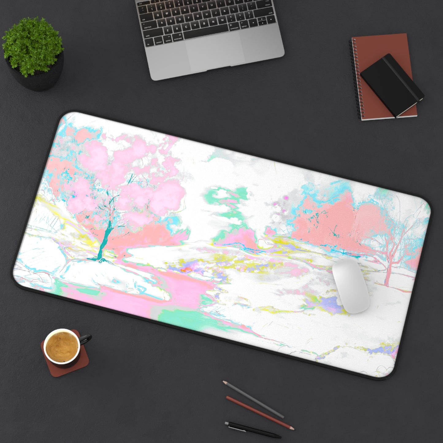 Joyful Landscapes Desk Mat, Soft Pink, Green