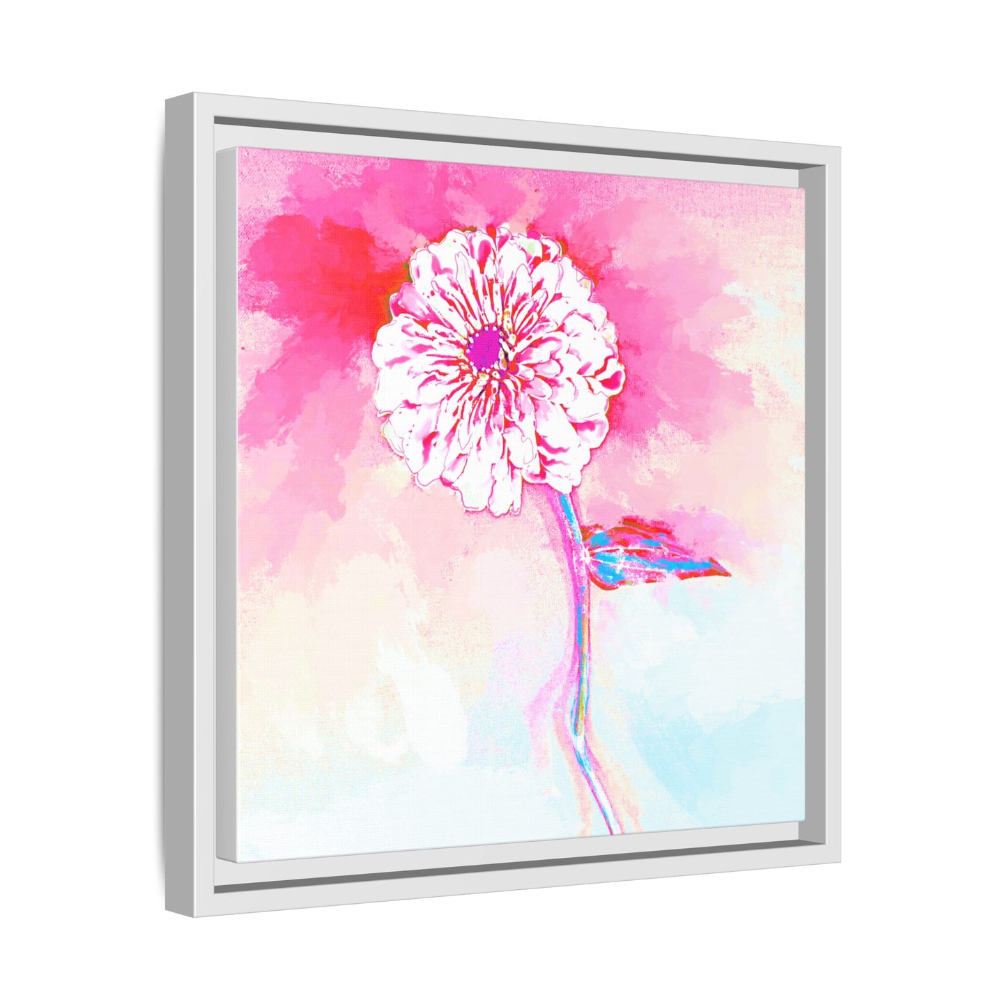 Zinnia Color Splash Matte Canvas Pink Framed