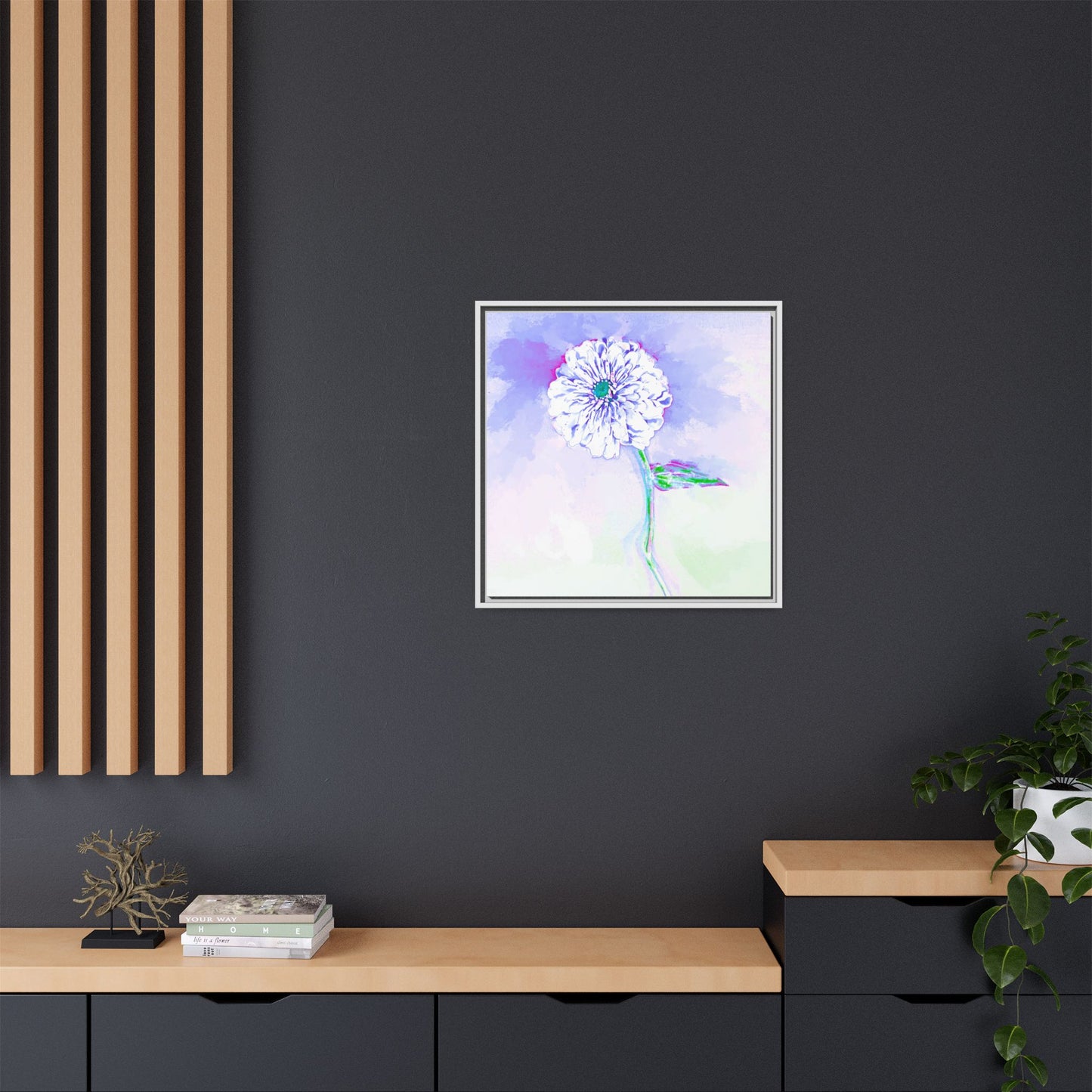 Zinnia Color Splash Matte Canvas Periwinkle Framed